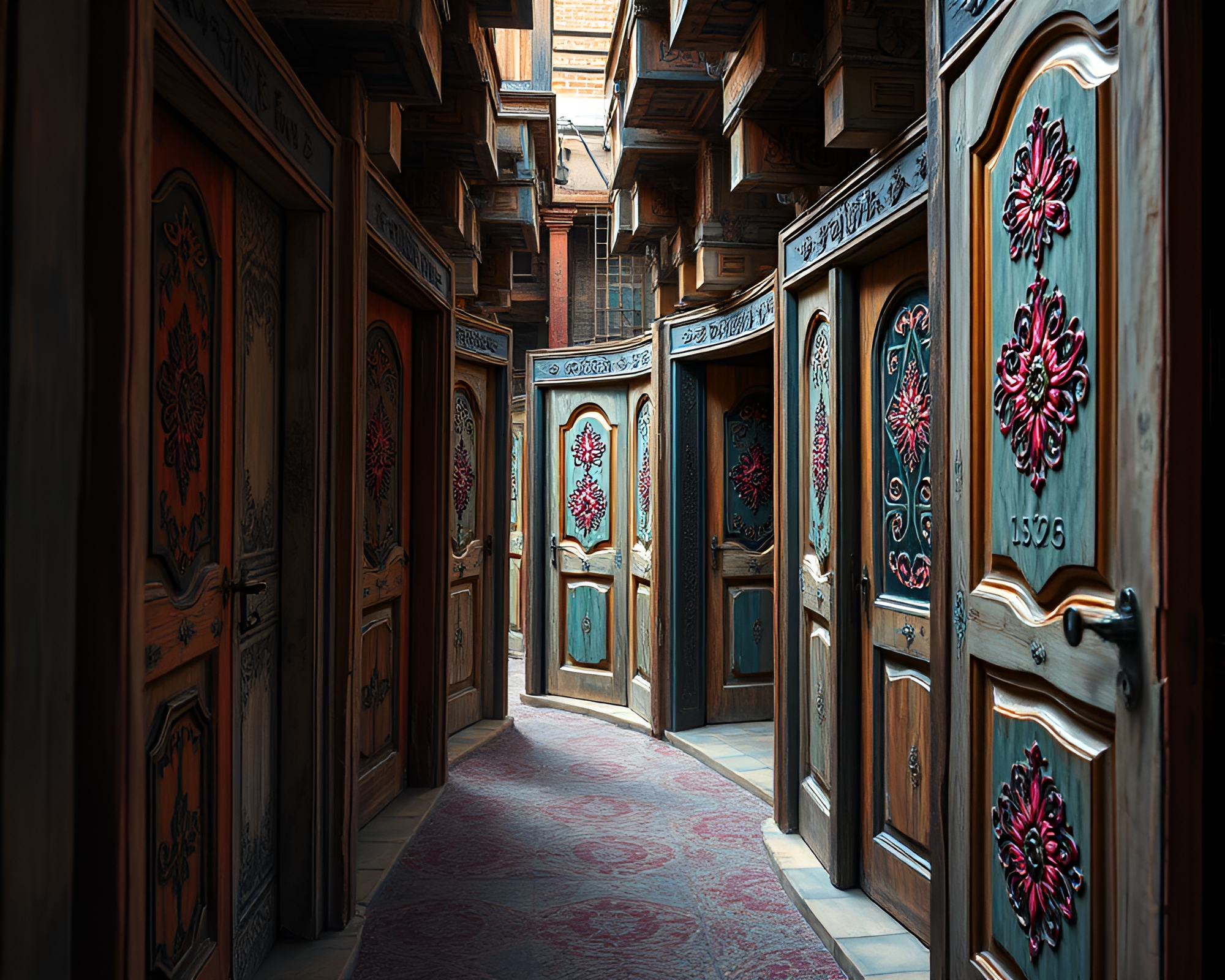Mesmerizing Rustic Embroidery Door Labyrinth – free AI stock image