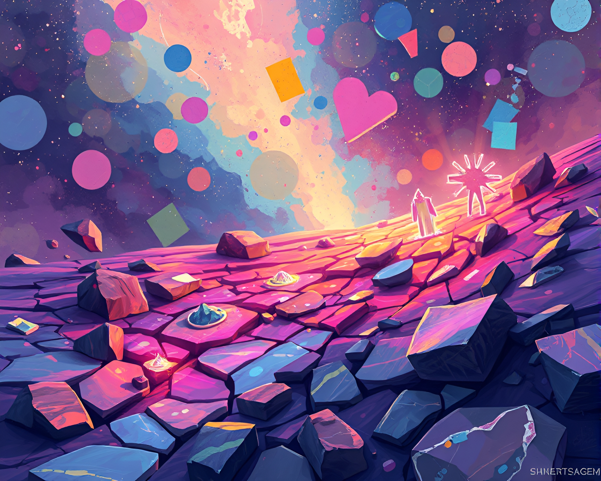 Vibrant Impressionistic Shattered Planet Surface Landscape – free AI stock image