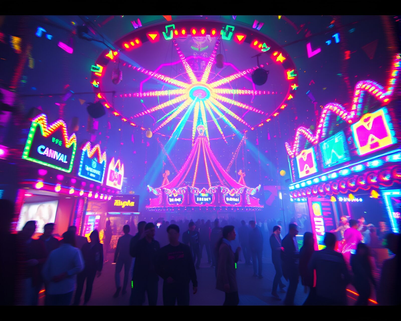 Mesmerizing scene of colorful lights in glitchy 8-bit world