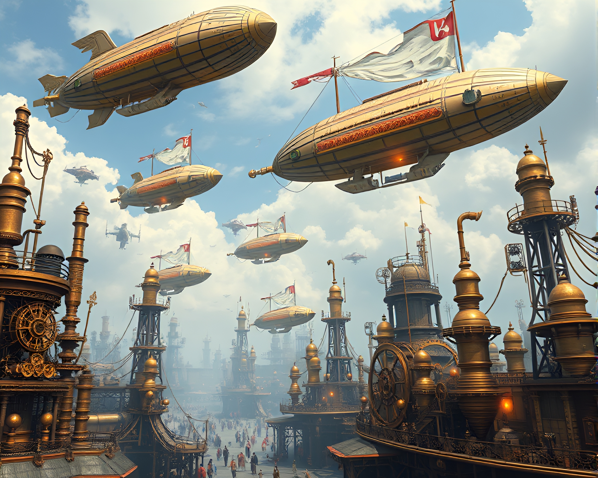 Steampunk Airship Port with Etheric Engines and Neon Lights – free AI stock image