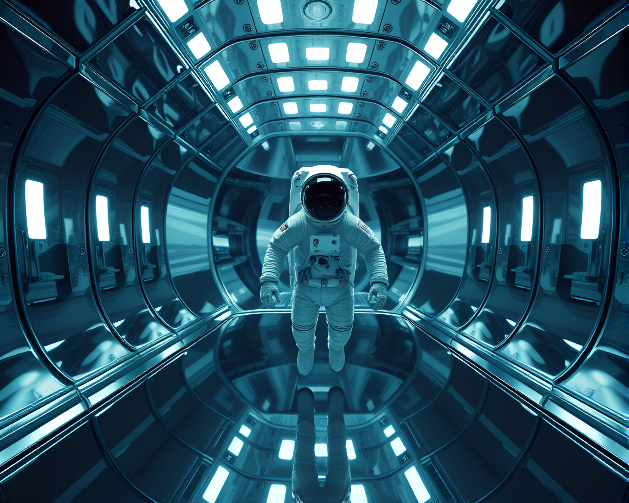 Astronaut Floating in Zero-Gravity Chamber – free AI stock image