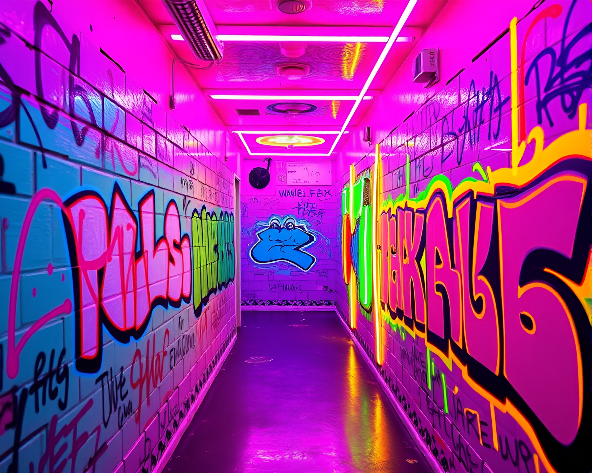 Neon Graffiti Wonderland: Mesmerizing Candy-Colored Maze – free AI stock image