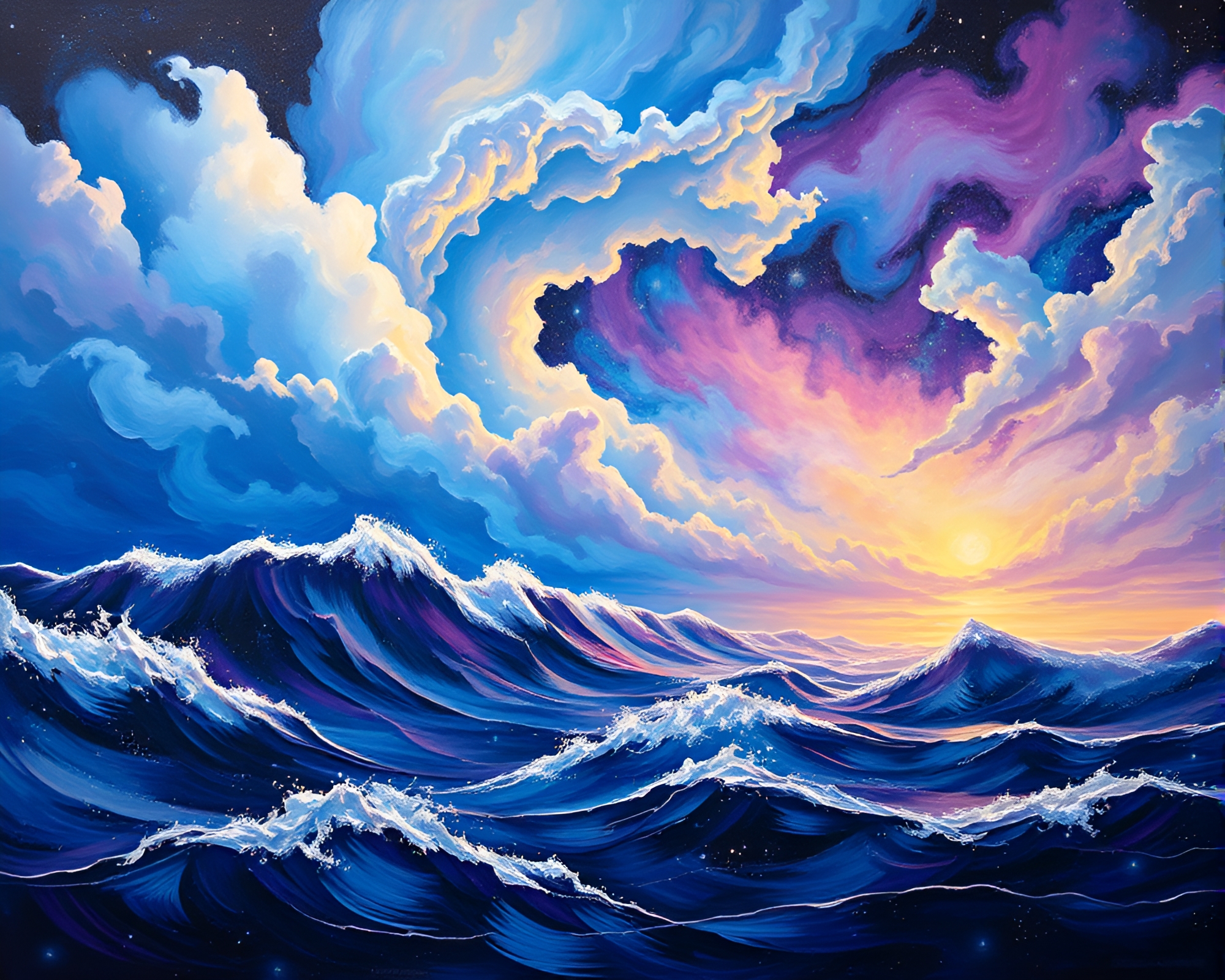 Celestial Symphony: Windswept Cosmic Ocean – free AI stock image