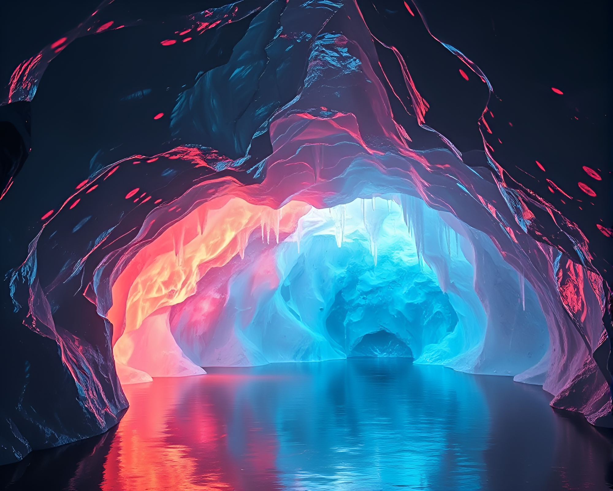 Enchanting Ice Prism Cavern with Prismatic Display – free AI stock image