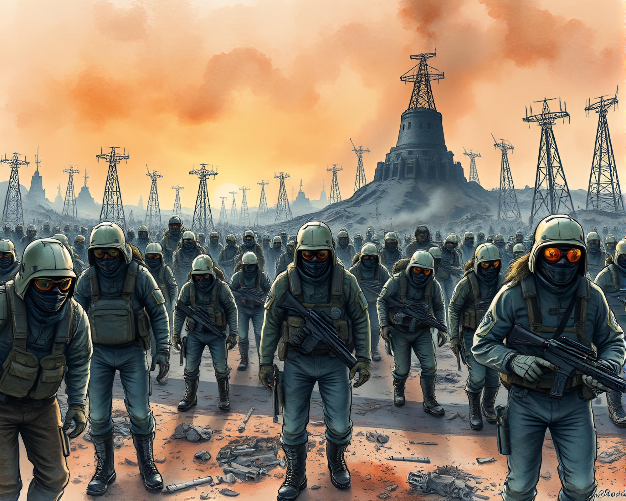 Eerie Post-Apocalyptic World in Bold Watercolor Splashes – free AI stock image