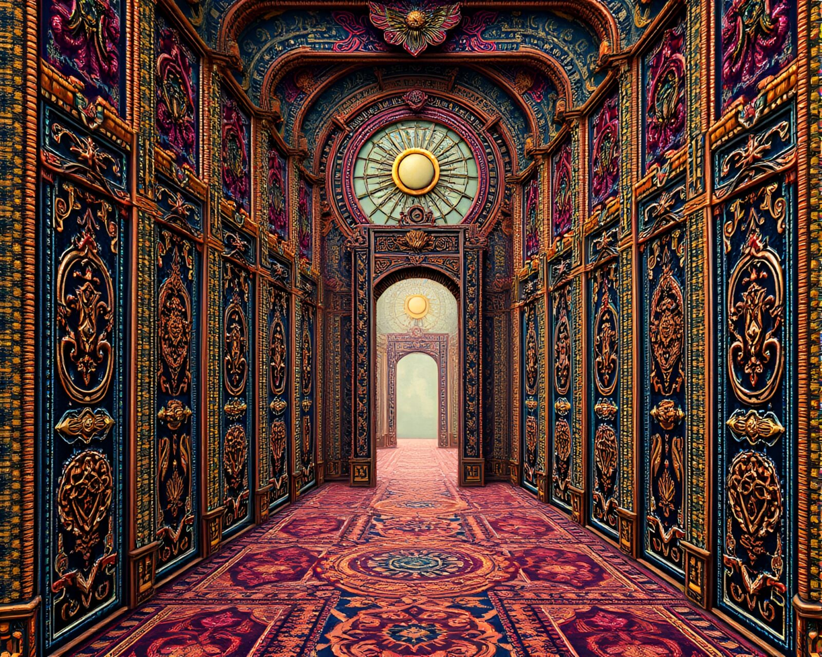 Embroidery doors with ornate designs in vibrant colors