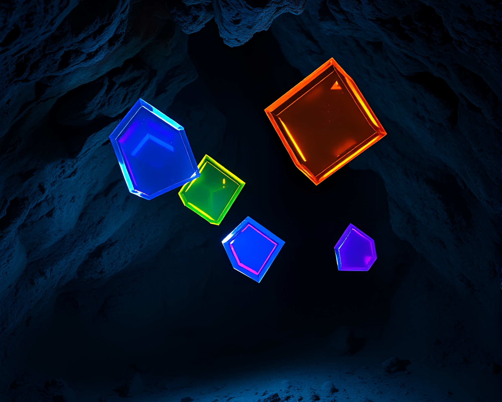 Enchanting Acrylic Geometric Shapes Floating Underground – free AI stock image