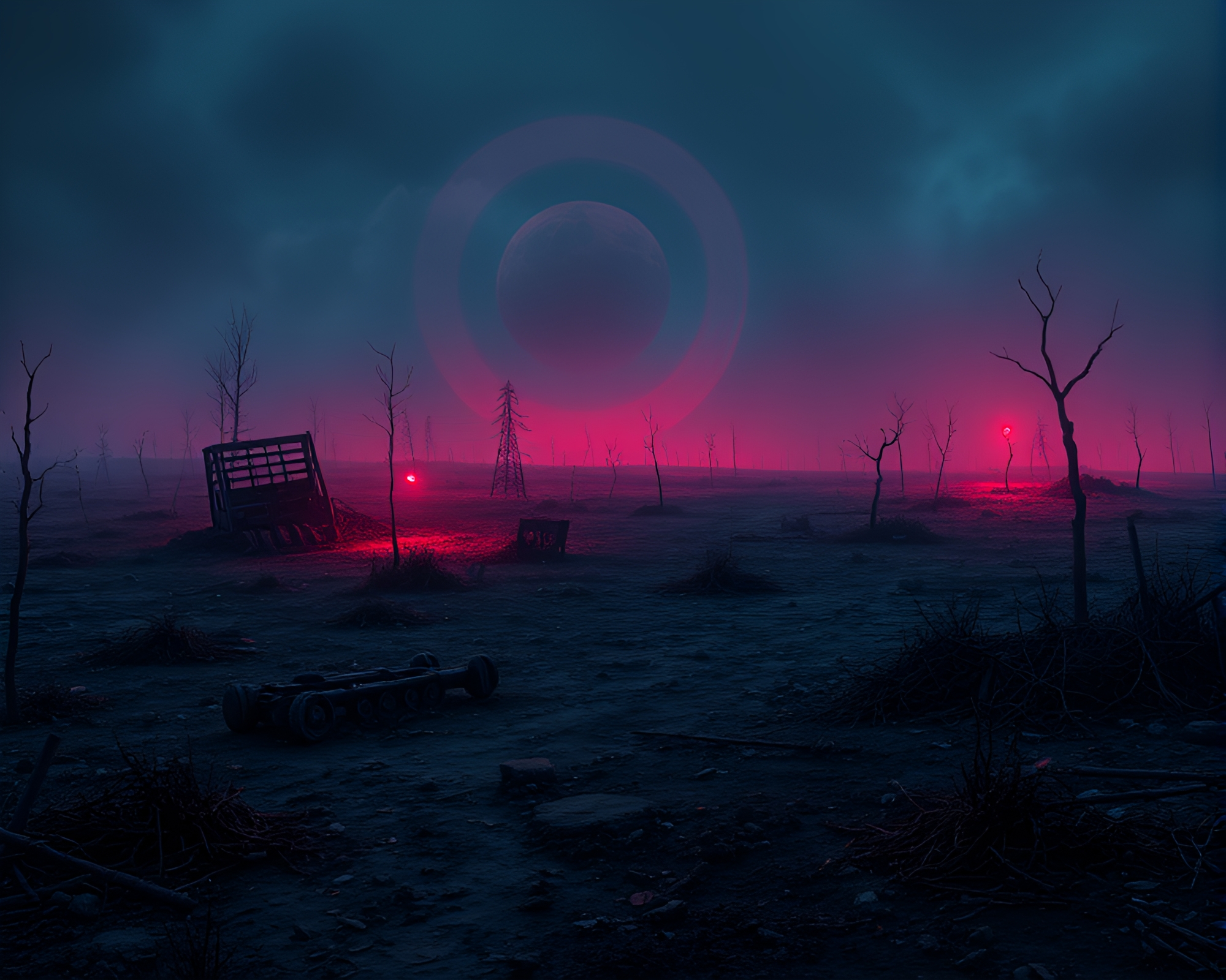 Spectral Battlefield: Wistful Neon Graffiti in Post-Apocalyptic World – free AI stock image