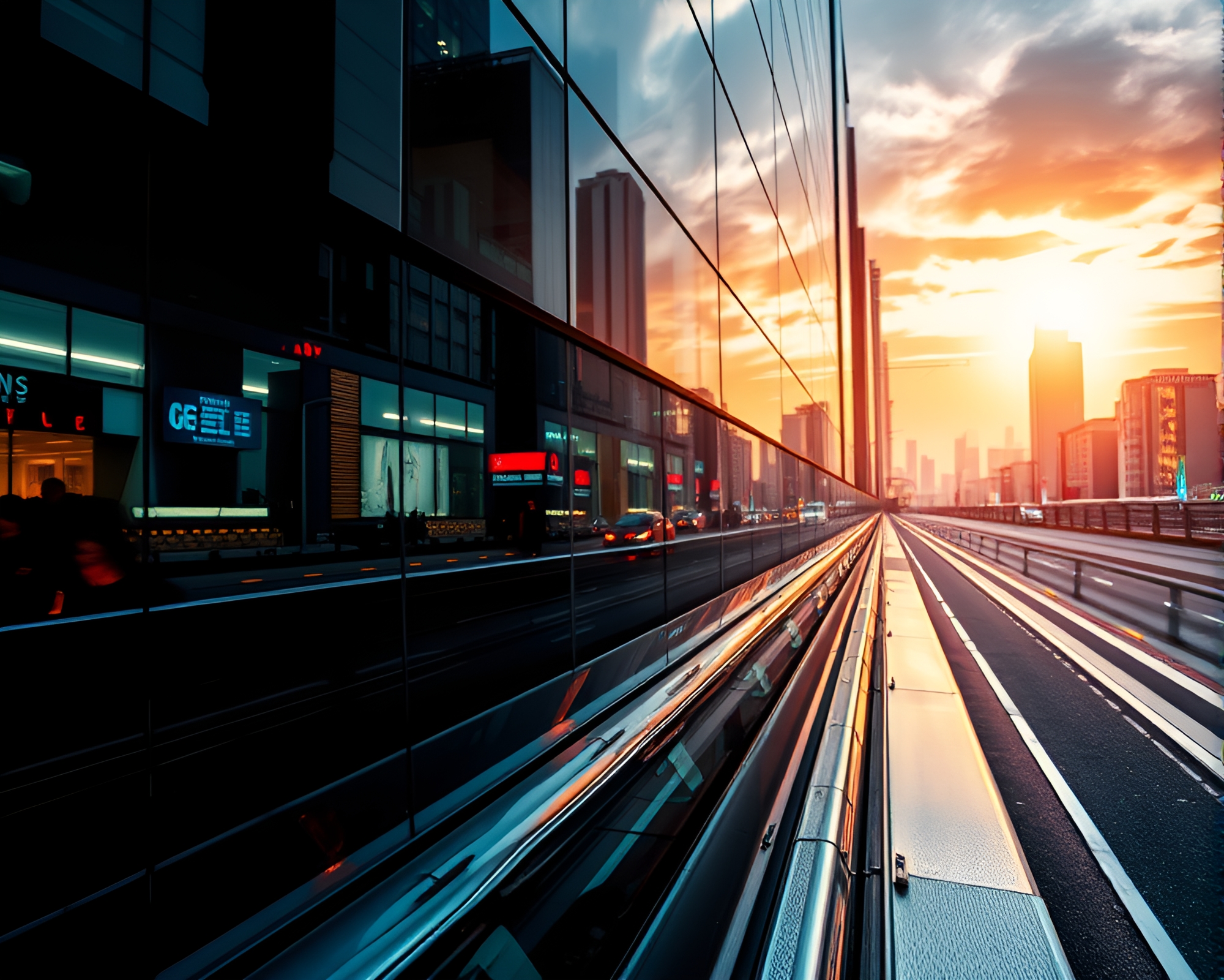 Futuristic City Reflections: Graphic Design Edition – free AI stock image