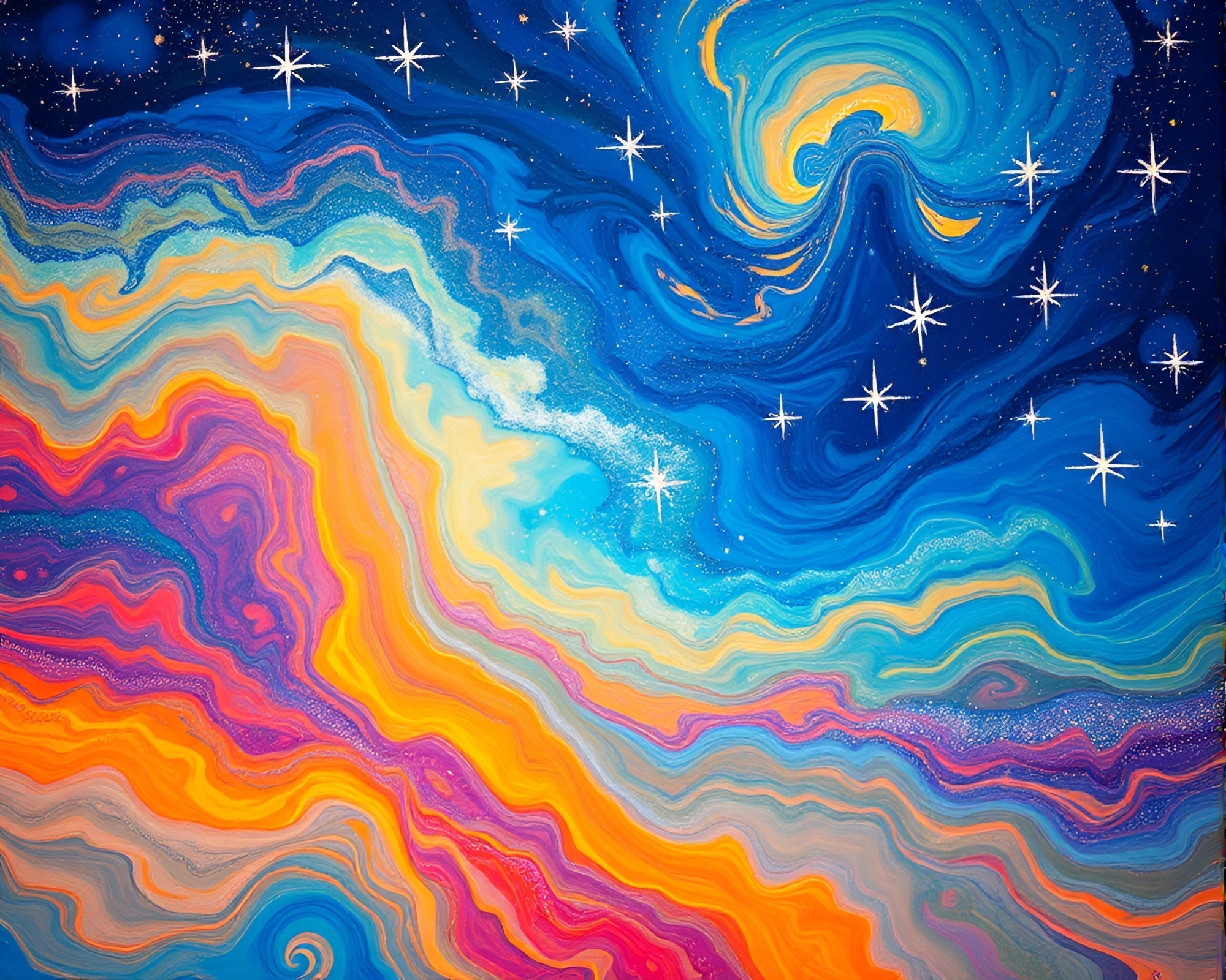 Mesmerizing Cosmic Ocean in Vibrant Acrylic Colors – free AI stock image