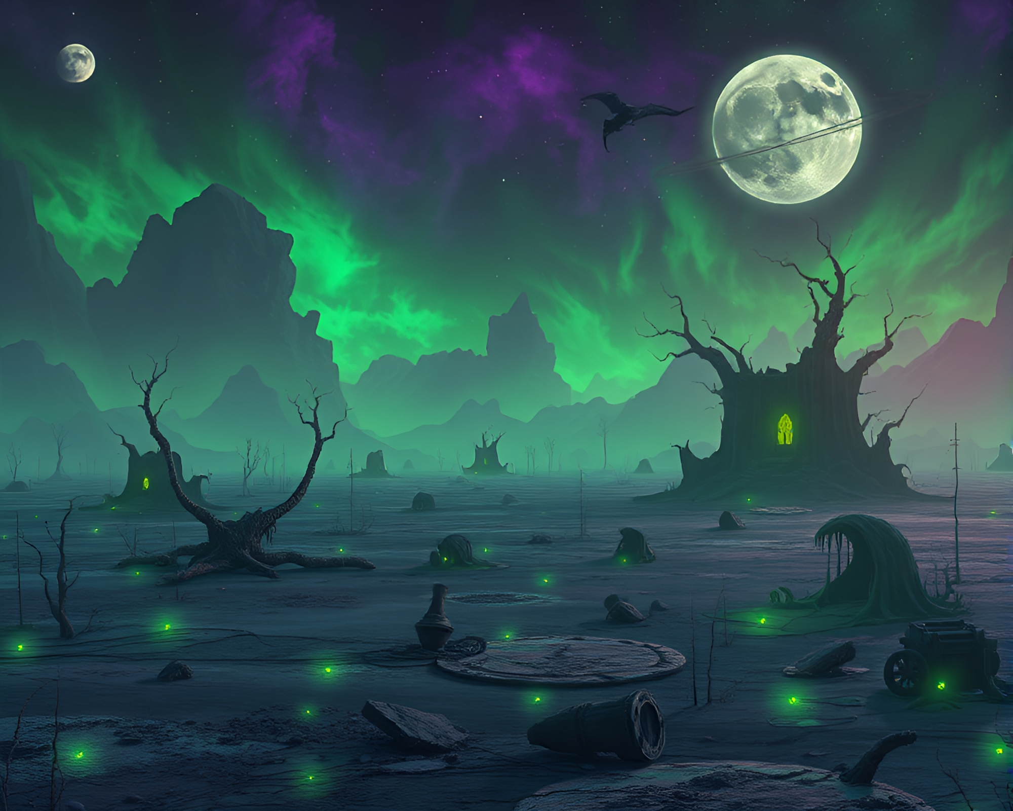 Eerie Pixel Art Wasteland in Radioactive Hues – free AI stock image