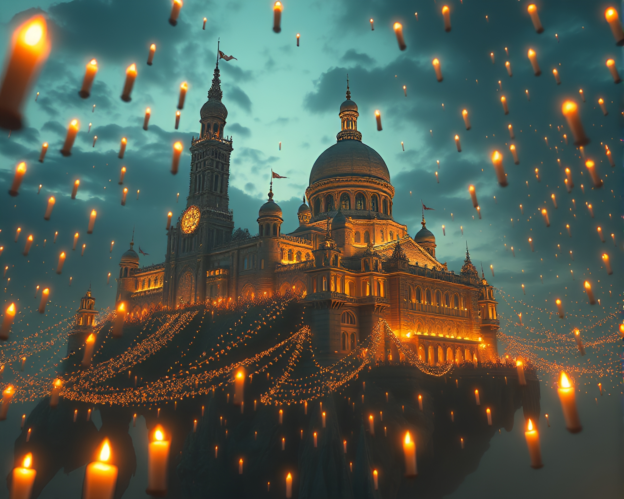 Enchanting Citadel Hovering Amongst Flickering Candlelight – free AI stock image