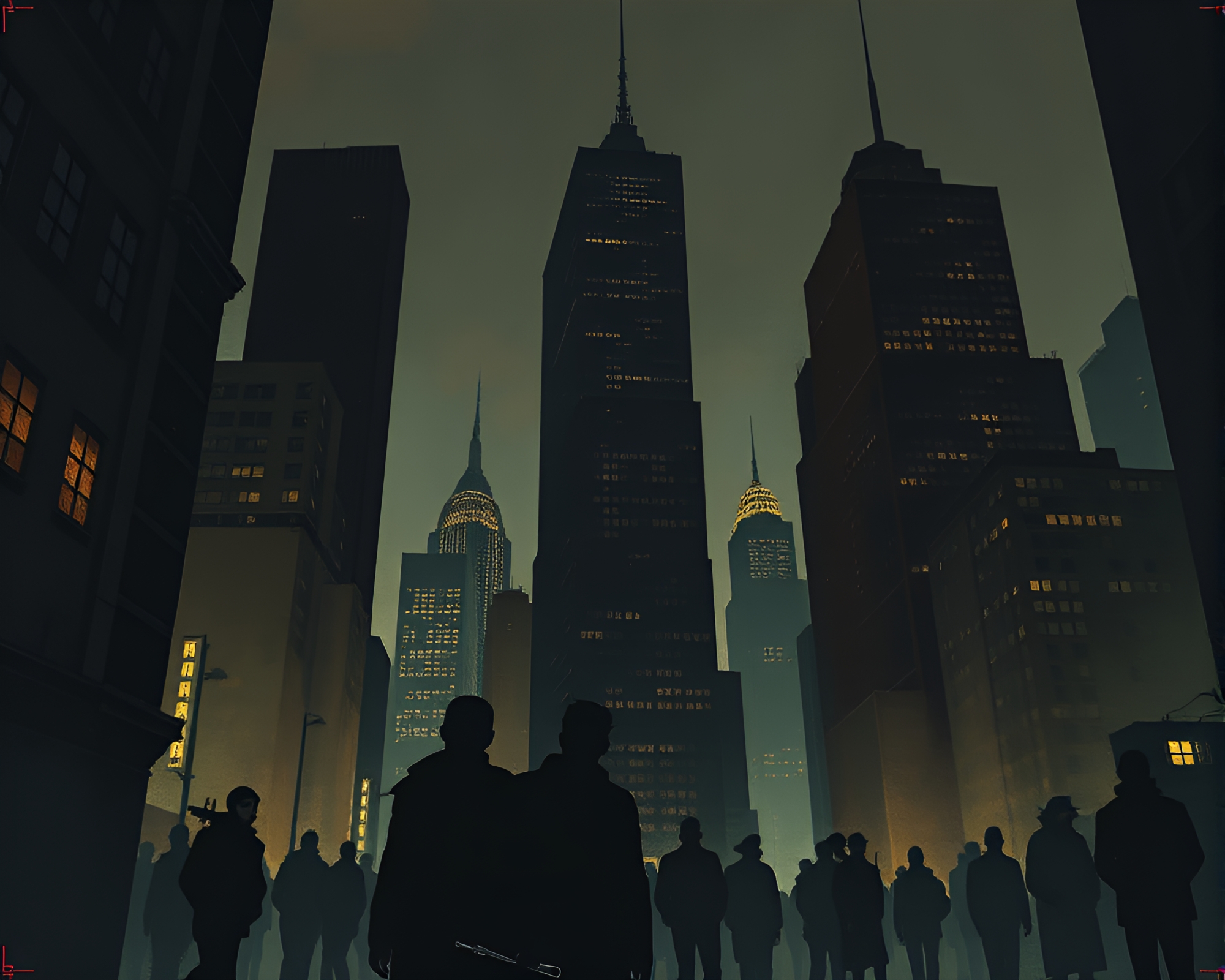 City Nights: Shadows and Mystery in Gouache Illustration – free AI stock image