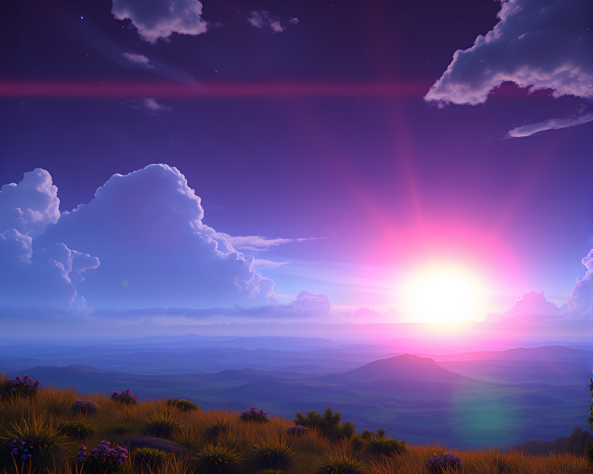 Breathtaking Solar Flare Illuminating Tranquil Horizon Game Concept – free AI stock image