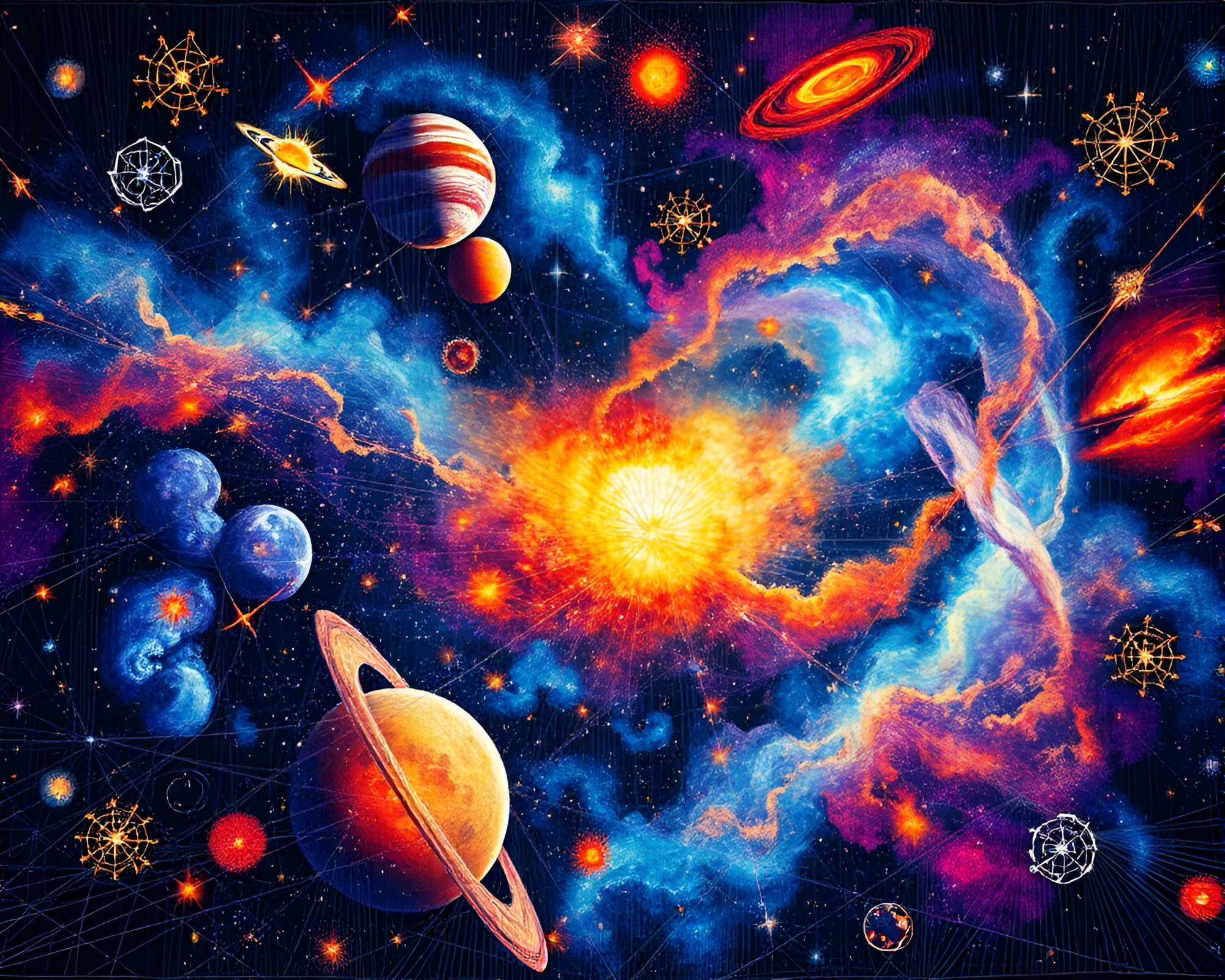 Stunning Cosmic String Tapestry in Rustic Pop Art – free AI stock image