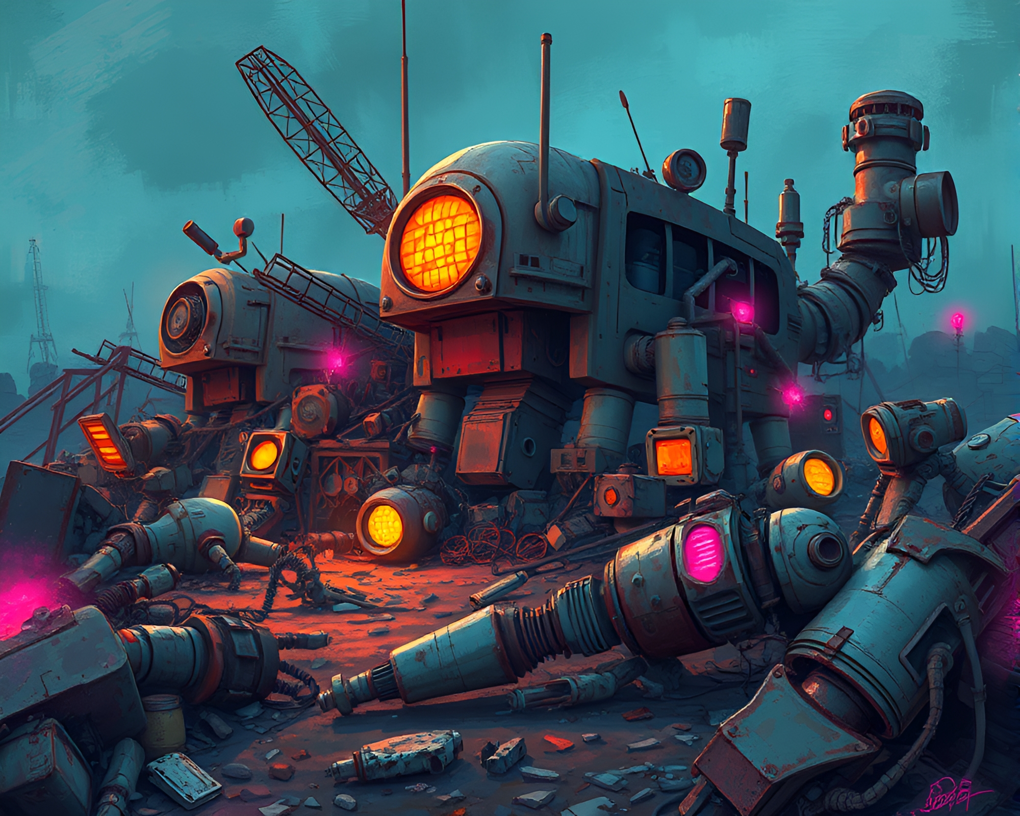 Eerie Robot Junkyard: Decay and Abandonment – free AI stock image