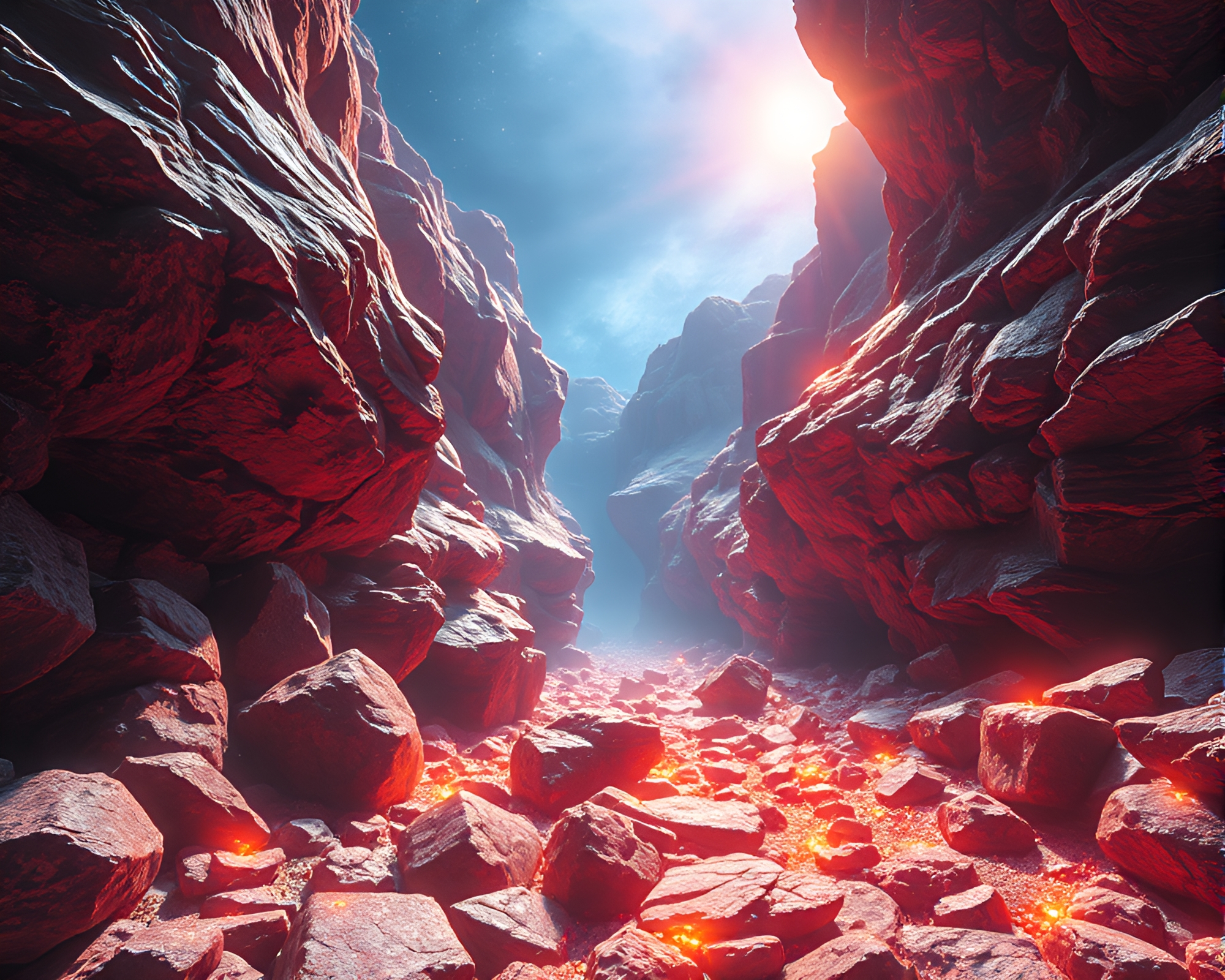Eerie Obsidian Canyon Illuminated by Mysterious Light – free AI stock image