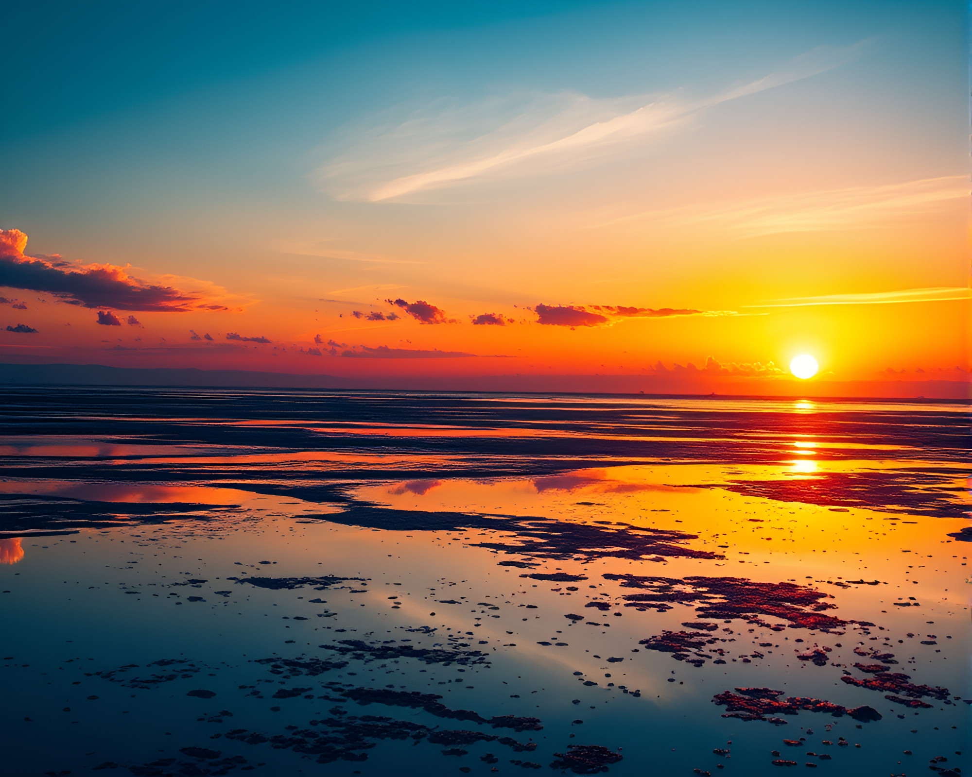 Vibrant Sunset Reflection: Intricate Graphic Design Artwork – free AI stock image