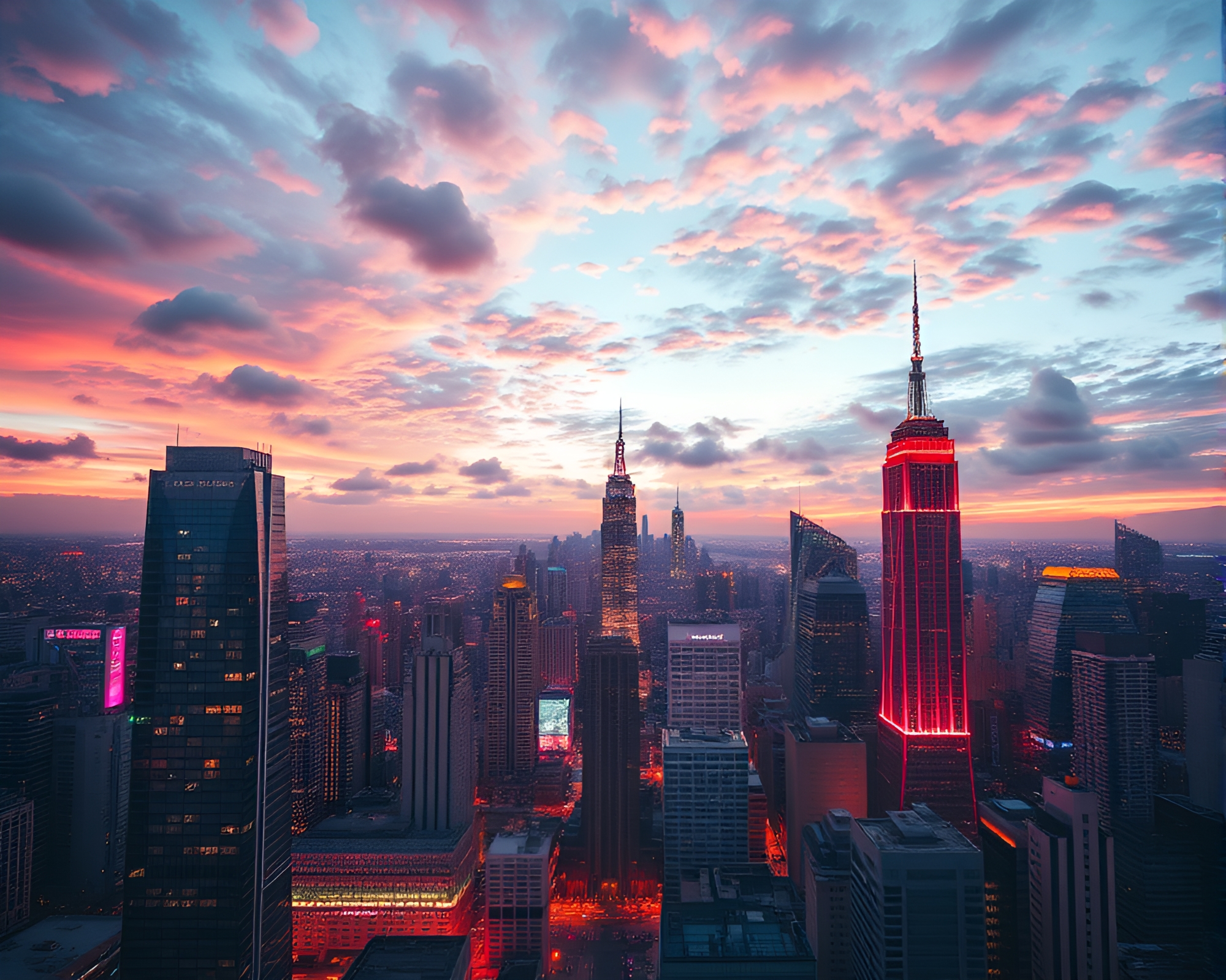 Vibrant Pastel Skyline Illuminated by Neon Lights – free AI stock image