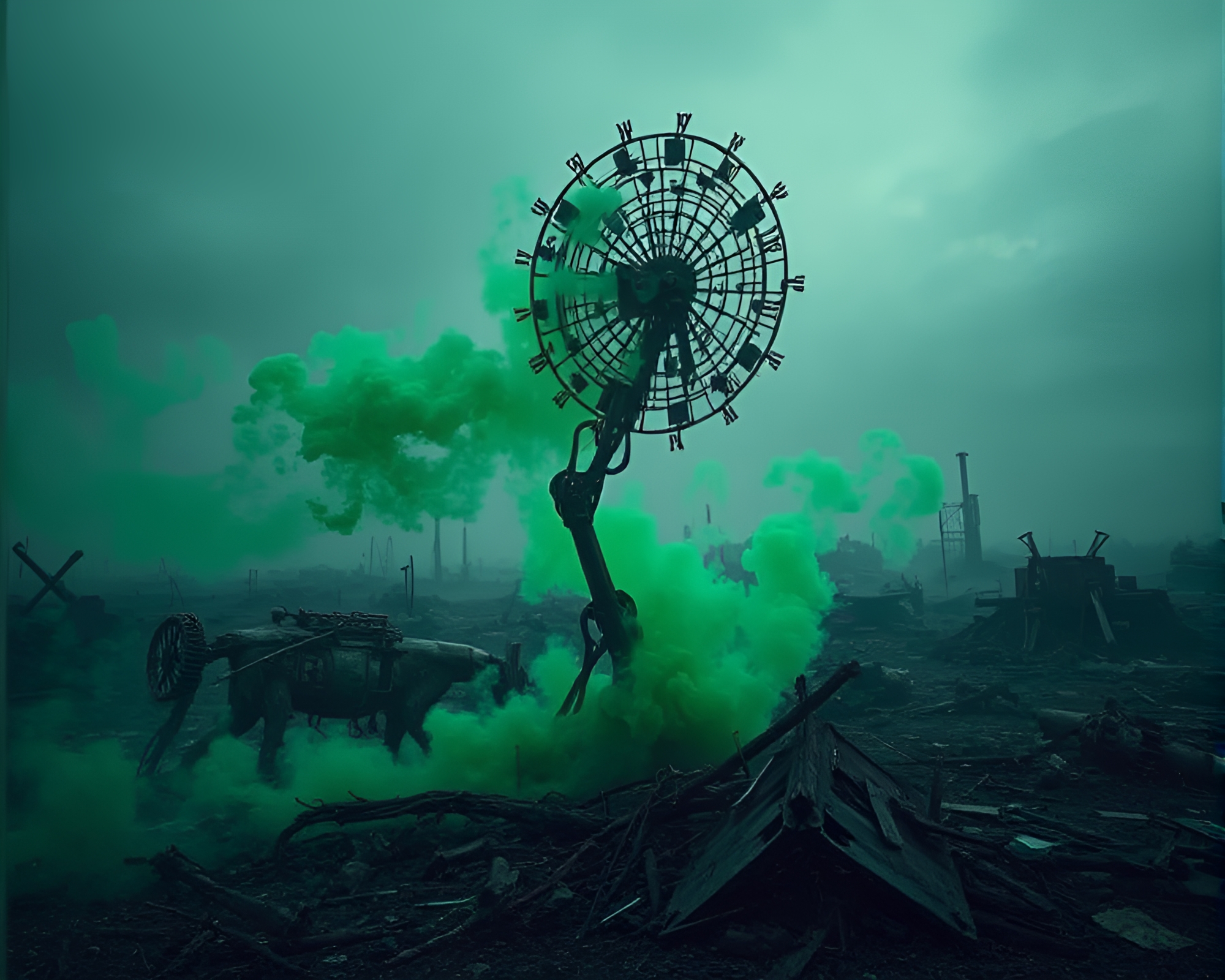 Mesmerizing Kinetic Sculpture in Radioactive Wasteland – free AI stock image