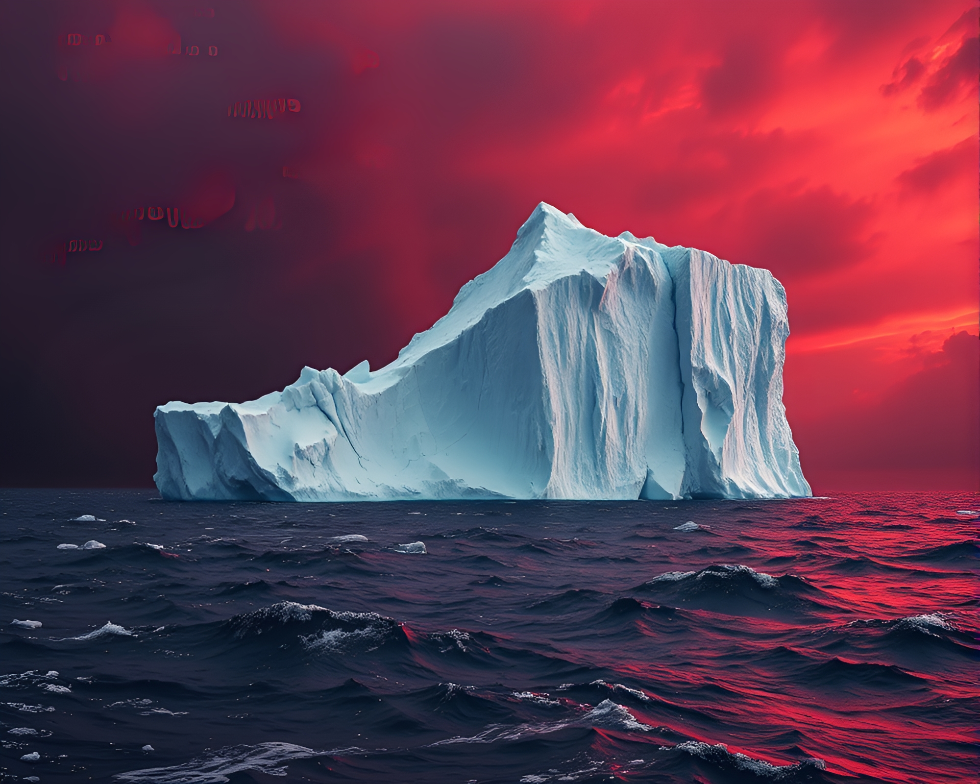 Majestic Iceberg Cathedral in Apocalyptic Ocean Sunset – free AI stock image