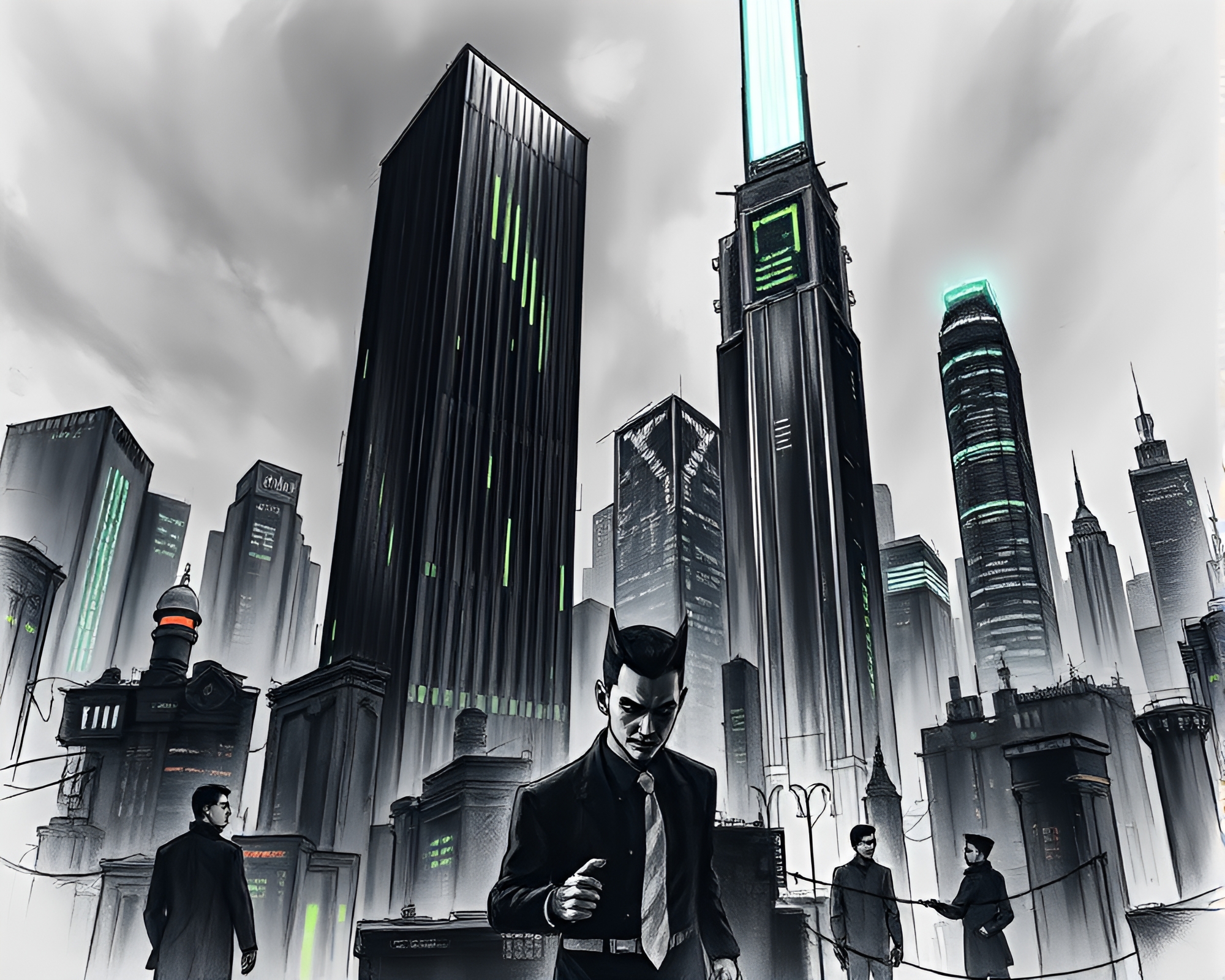 Mesmerizing Bioluminescent Skyscrapers Illuminate Futuristic Noir Cityscape – free AI stock image