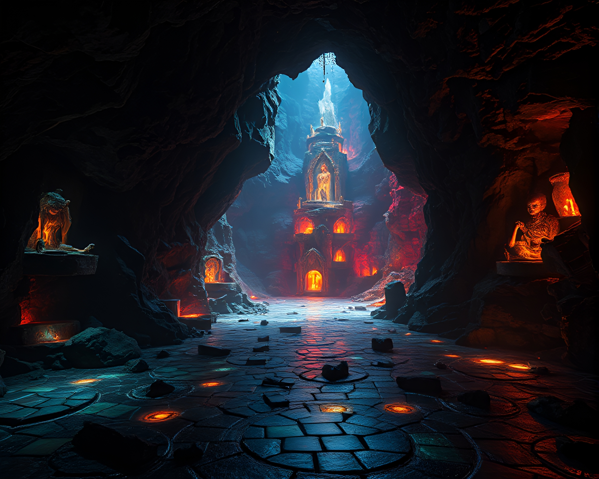 Ethereal Glow: Dystopian Mosaic in Luminous Cavern – free AI stock image