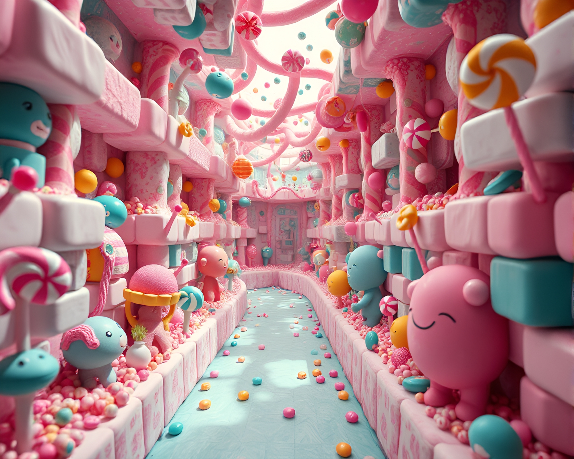 Vibrant Candy-Colored Maze Infused with Surreal Whimsy – free AI stock image