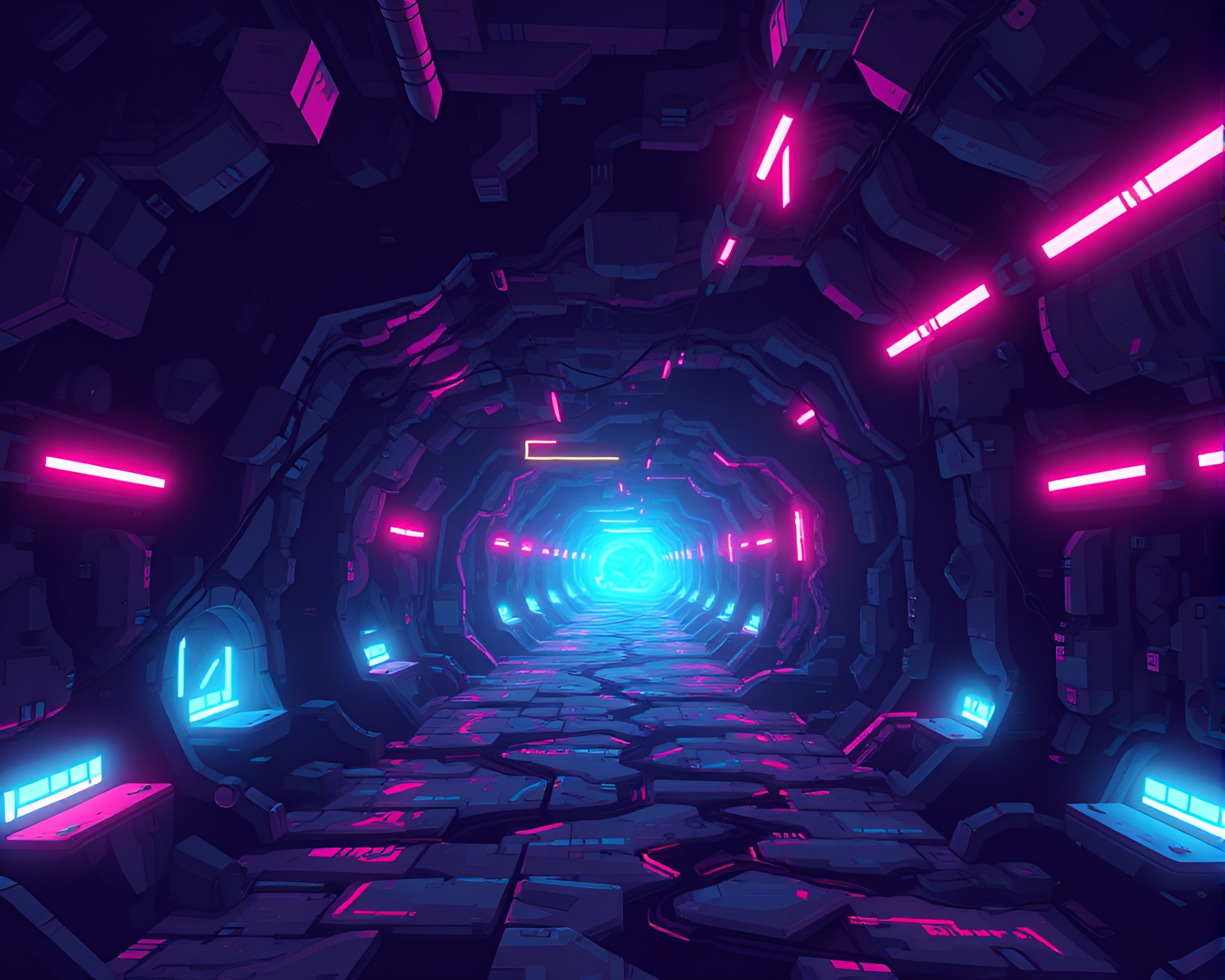 Vibrant Glitch Art in Subterranean Setting – free AI stock image