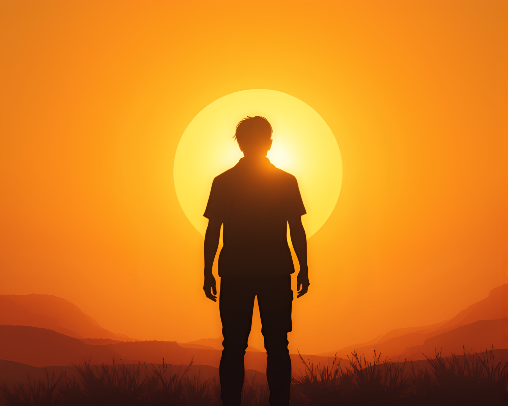 Wistful Sunset Illustration with Solar Flare – free AI stock image