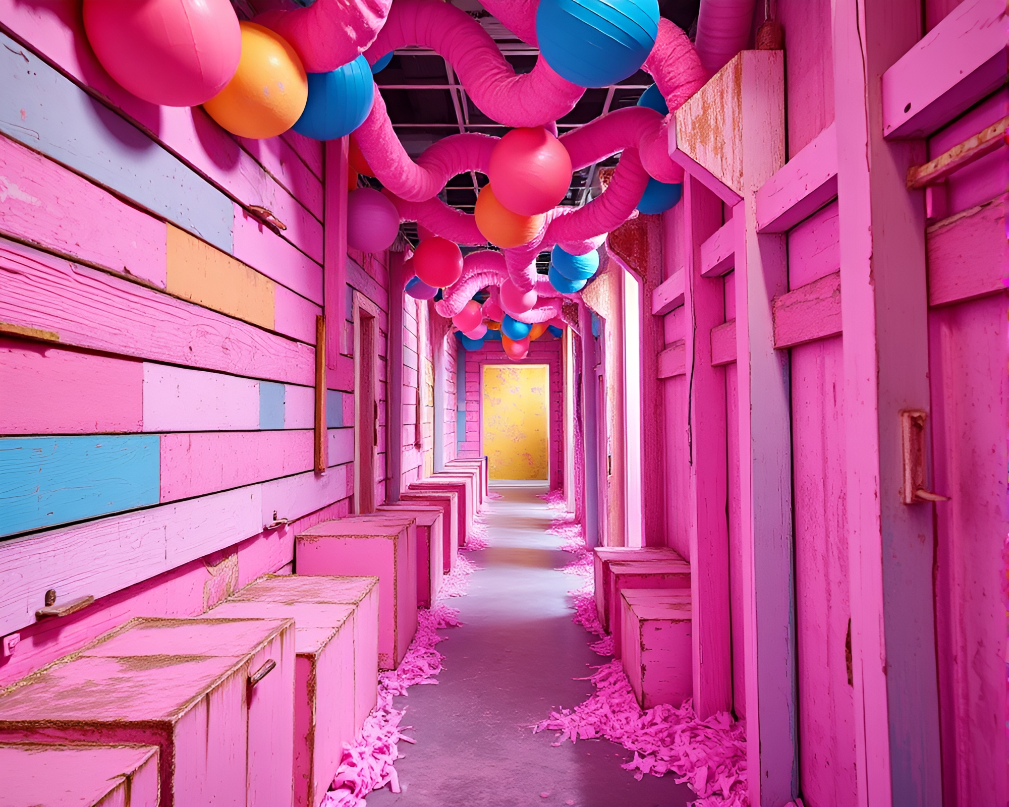 Vibrant Candy-Colored Maze Installation: Contemporary Art Wonderland – free AI stock image