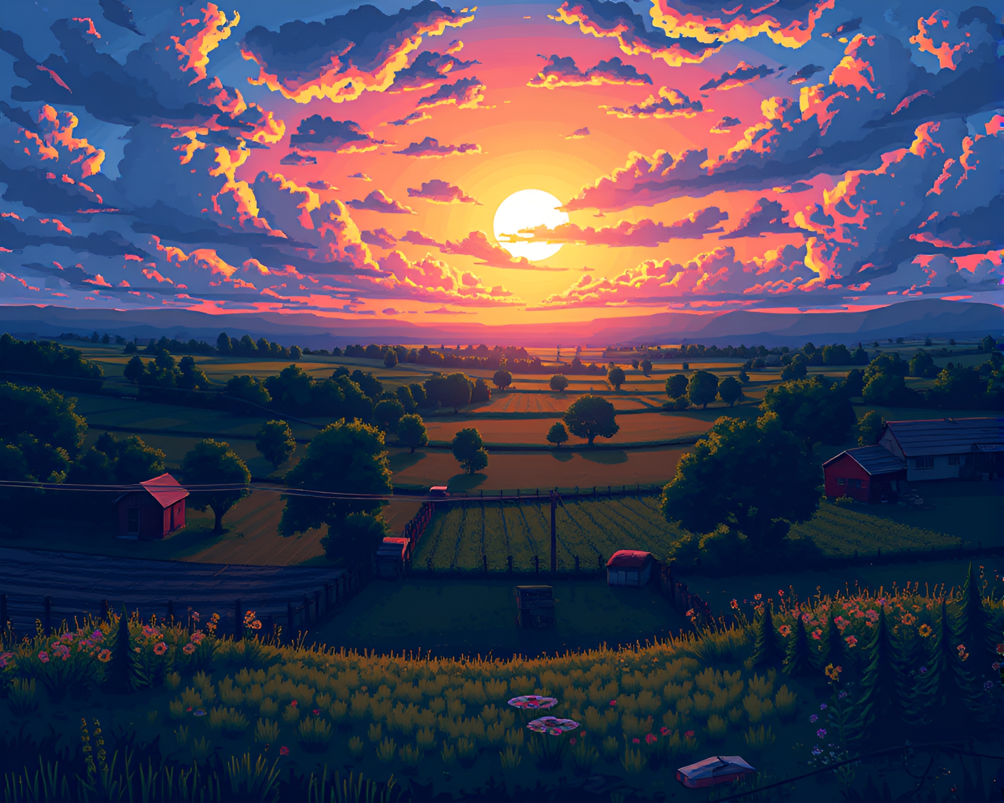 Pixelated Tranquil Landscape Transitions Through Time – free AI stock image