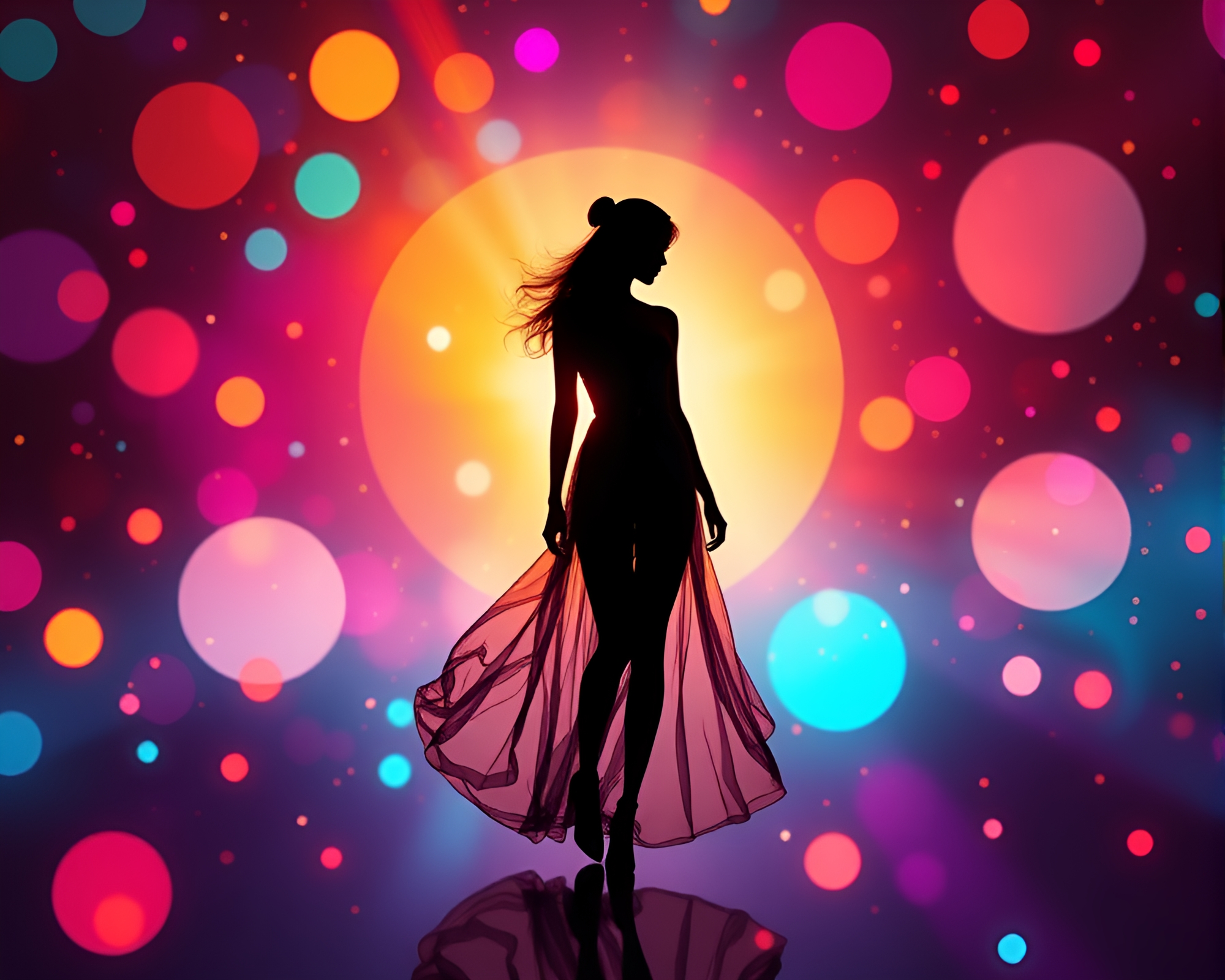 Vibrant Abstract Reflections: Joyful Fashion Silhouettes – free AI stock image