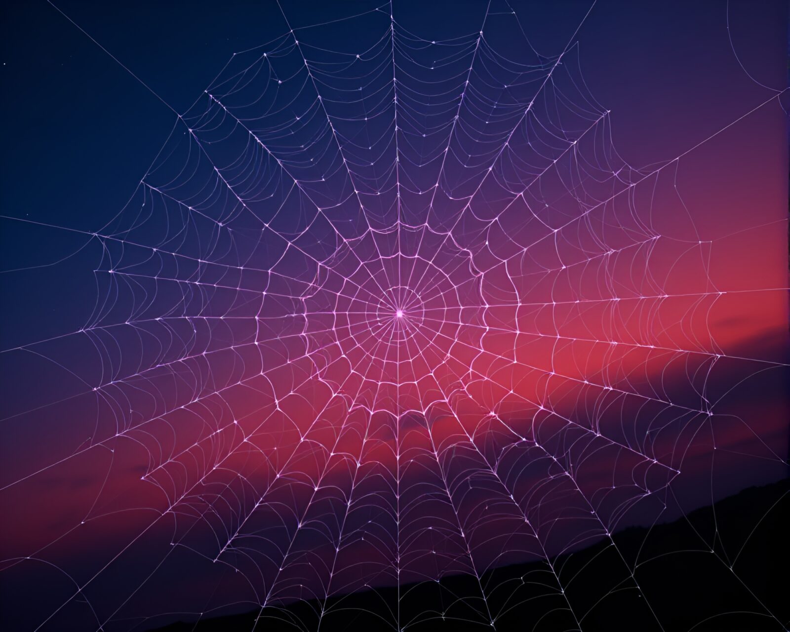 Intricate glowing web connecting all life forms in twilight