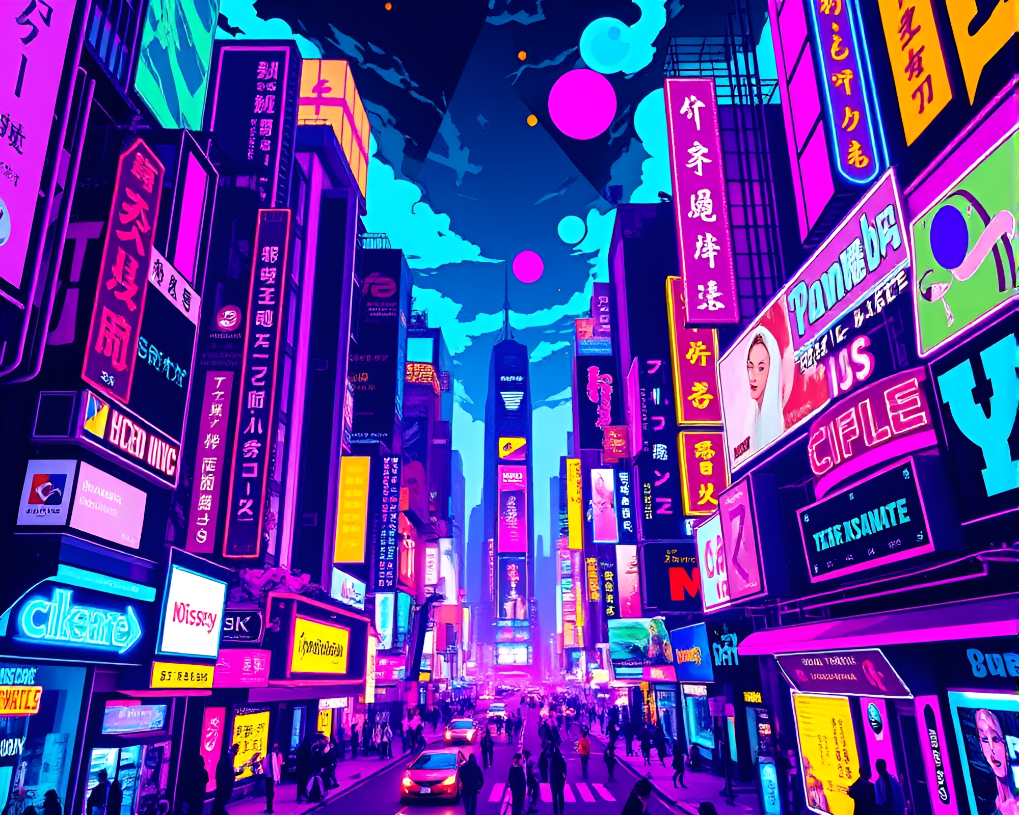 Vibrant Cityscape in Surreal Pop Art Style – free AI stock image