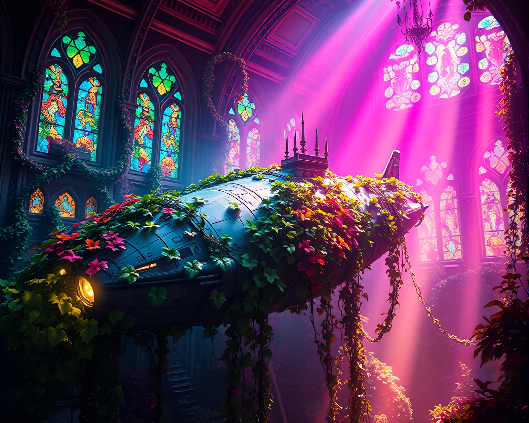 Enchanting Spaceship Overgrown with Lush Green Ivy – free AI stock image