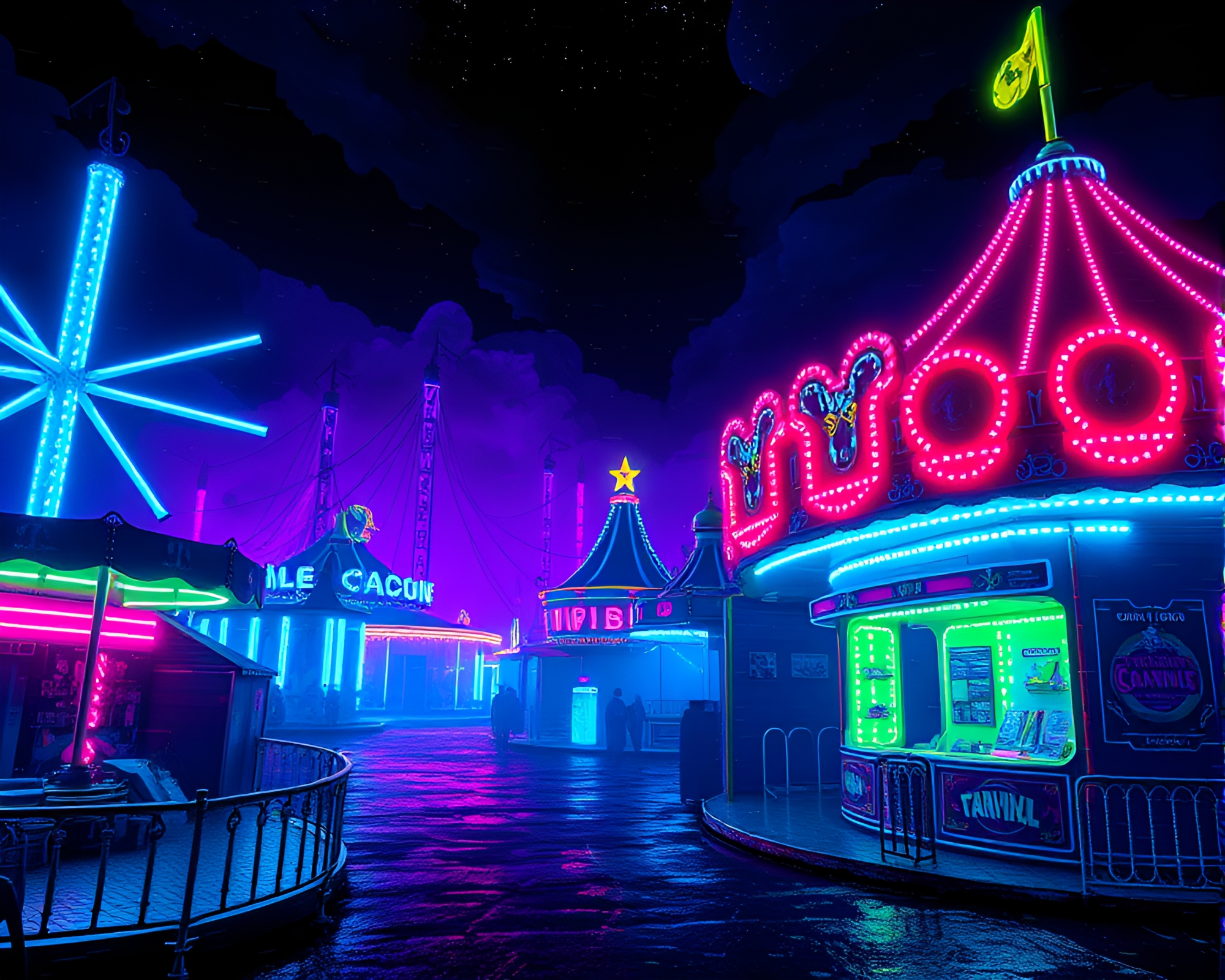 Spectral Carnival Glowing in Neon Night Lights – free AI stock image