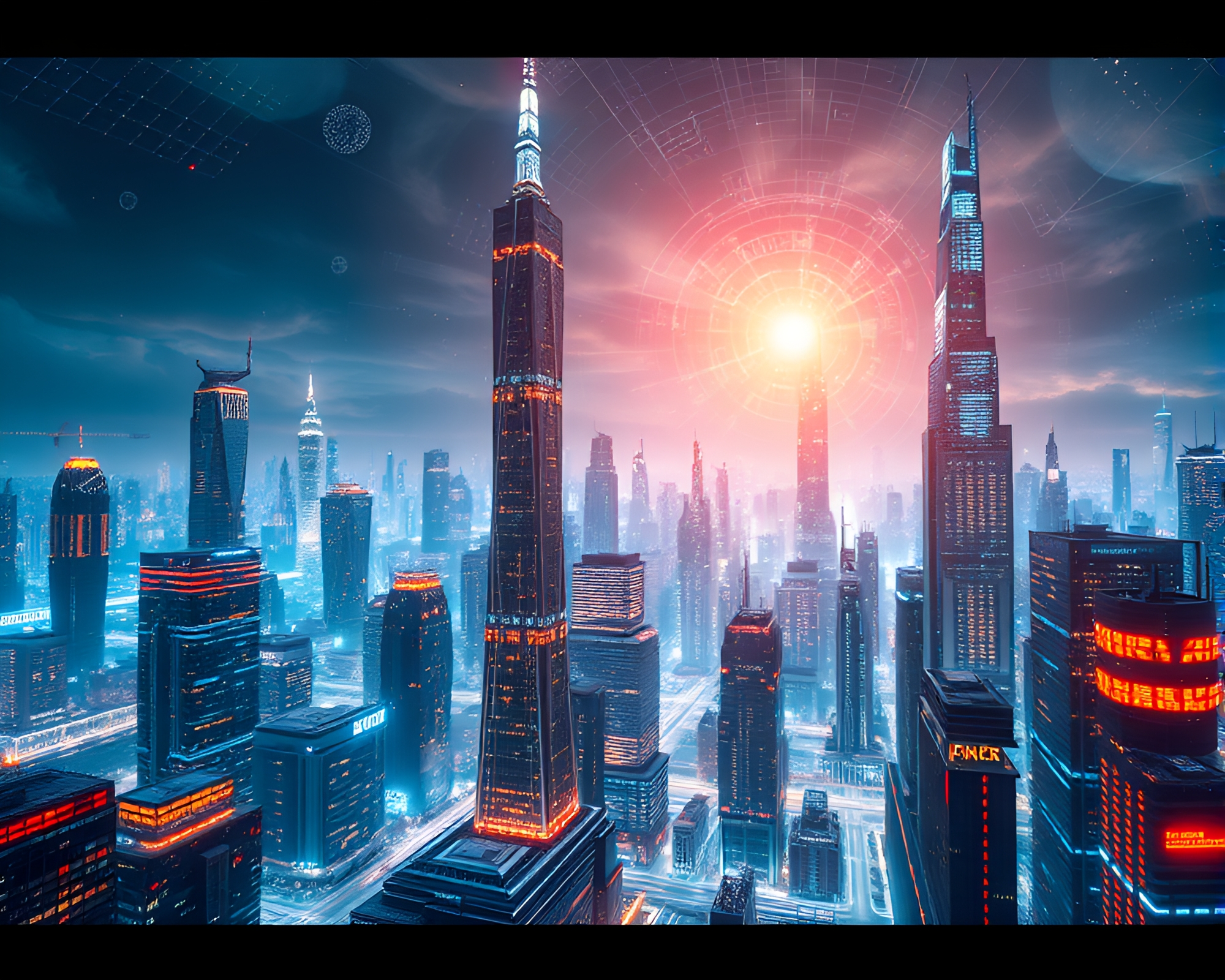 Futuristic Cityscape with Mesmerizing Fractal Patterns – free AI stock image