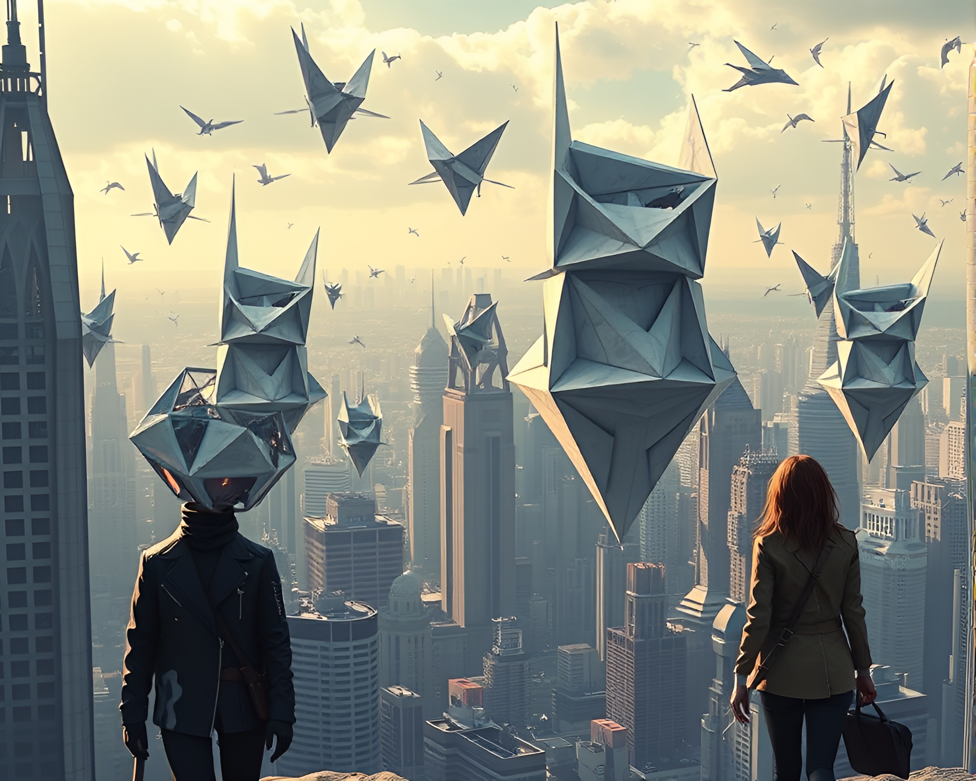 Futuristic Origami Cityscape – free AI stock image