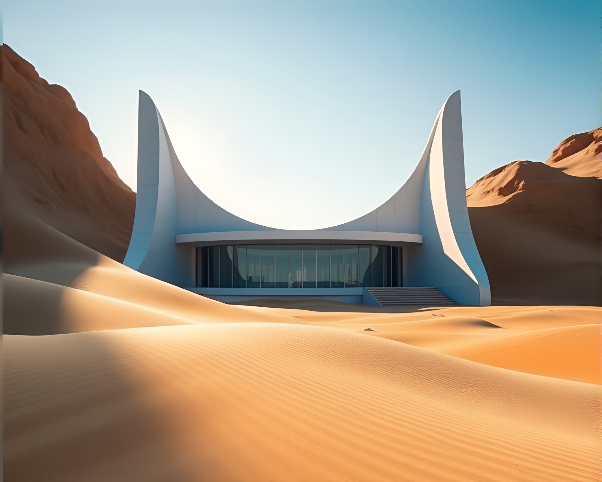 Futuristic Art Deco Desert Landscape – free AI stock image