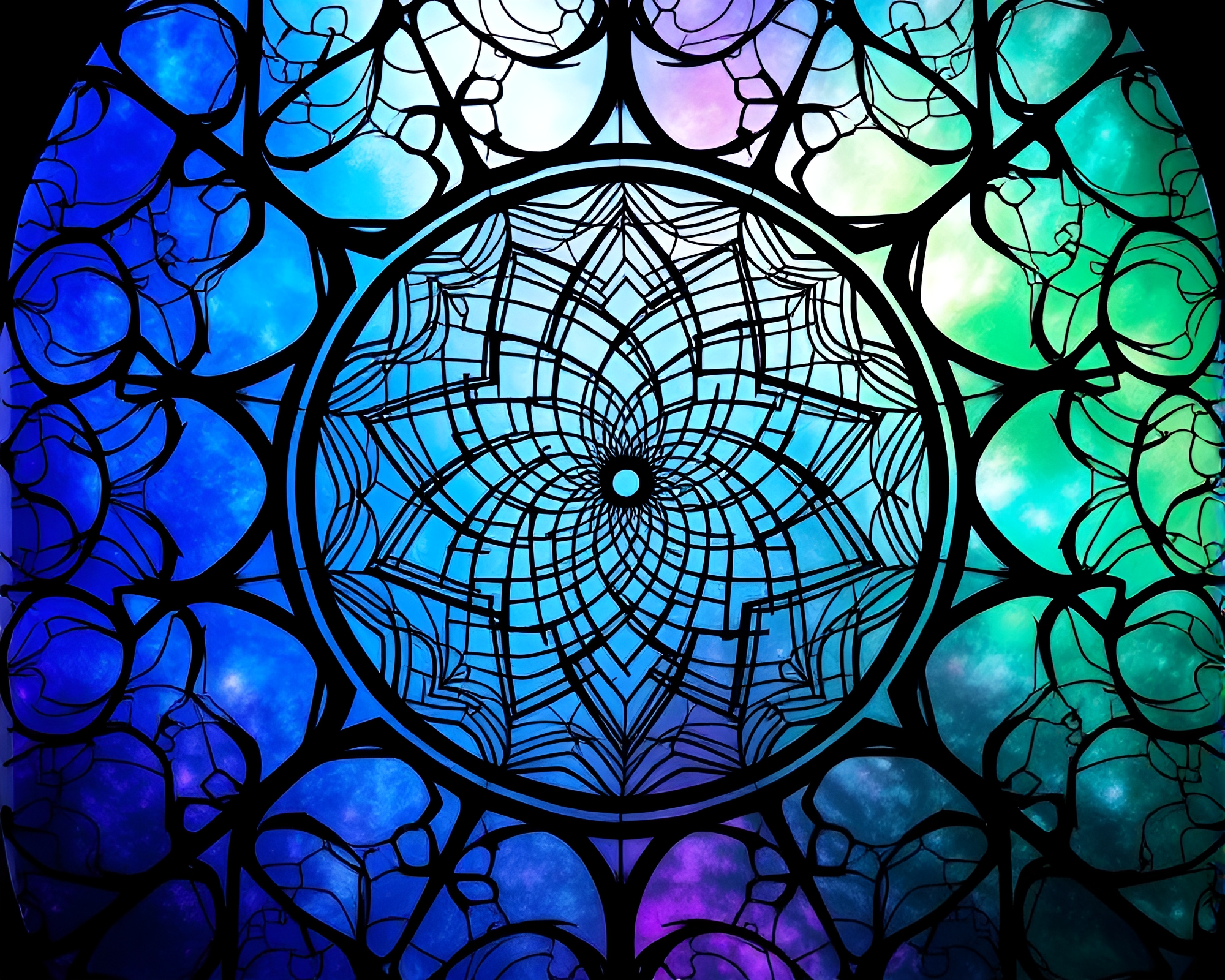 Intricate Stained Glass: Quantum Entanglement Web – free AI stock image