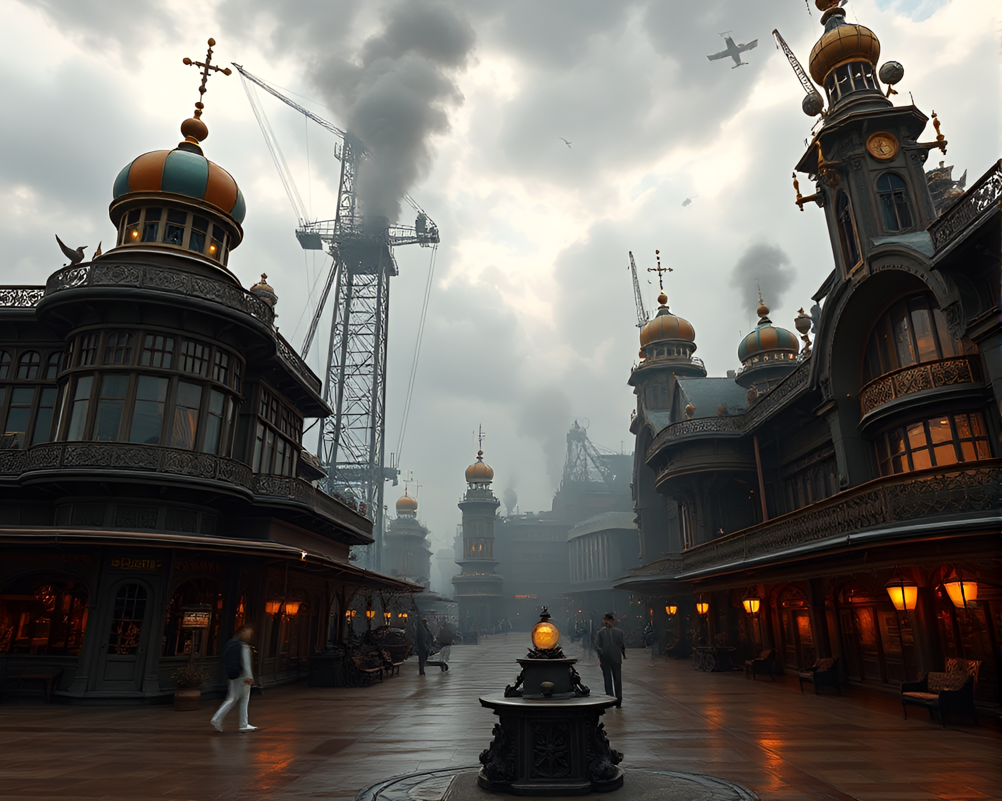 Elegantly Crafted Steampunk Airship Port Marvels Spectators – free AI stock image