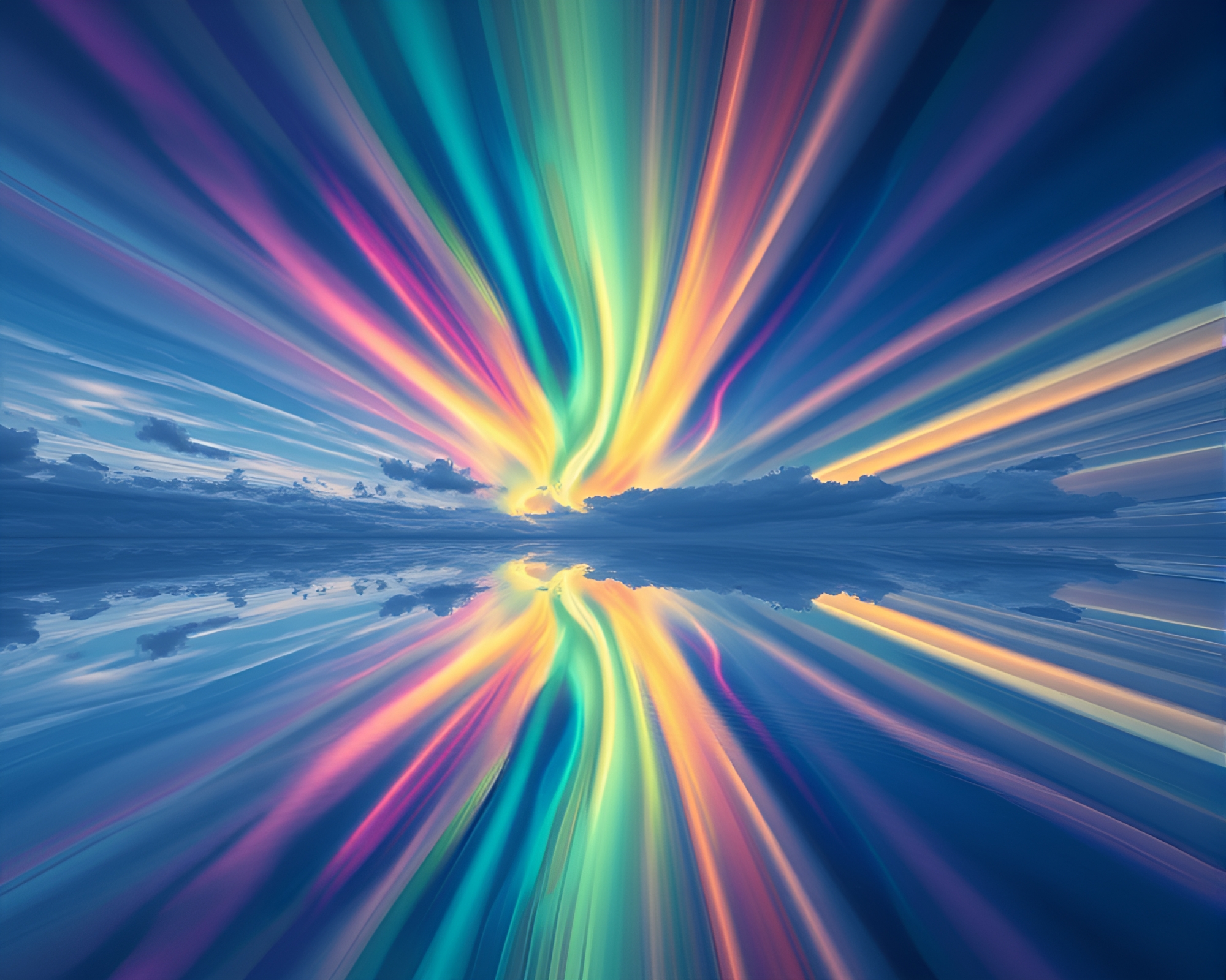 Mirrored Horizon at Sunset: A Colorful Spectacle – free AI stock image