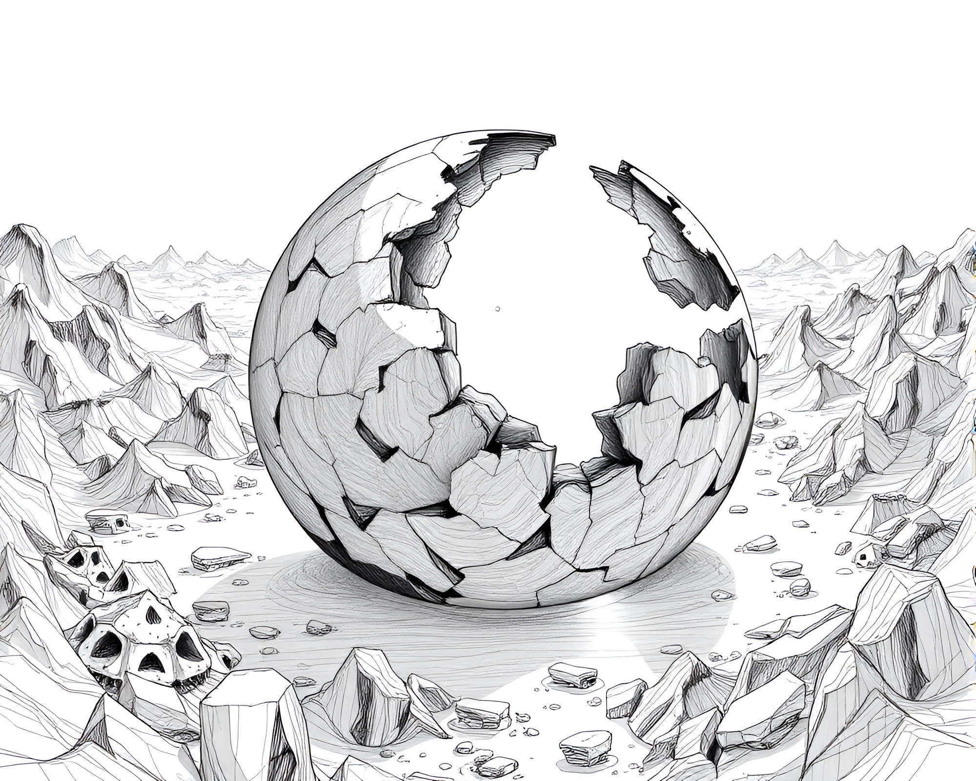 Ethereal Shattered Planet Surface Glowing with Light – free AI stock image