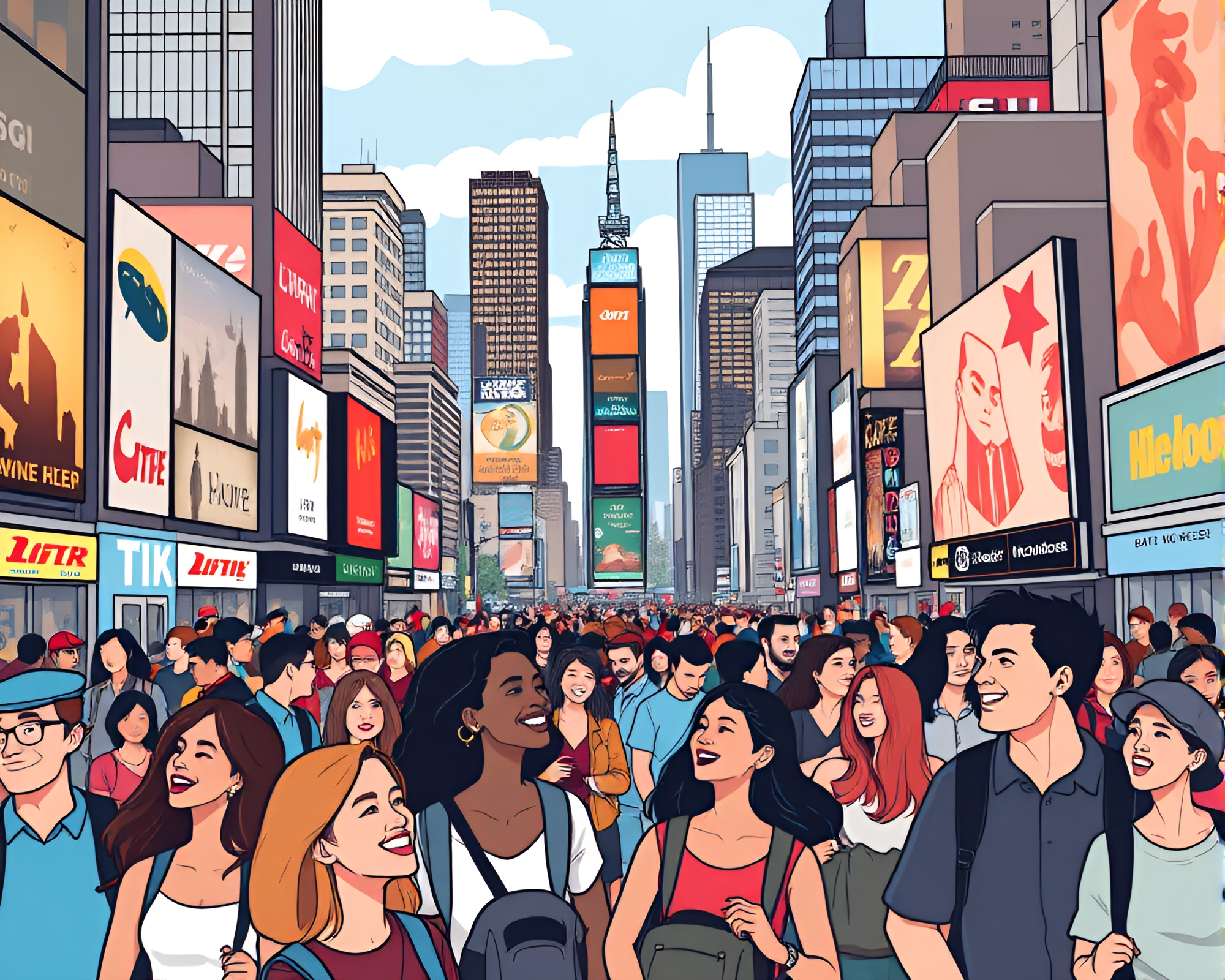 Vibrant Cityscape Alive with Joyful Diversity and Activity – free AI stock image