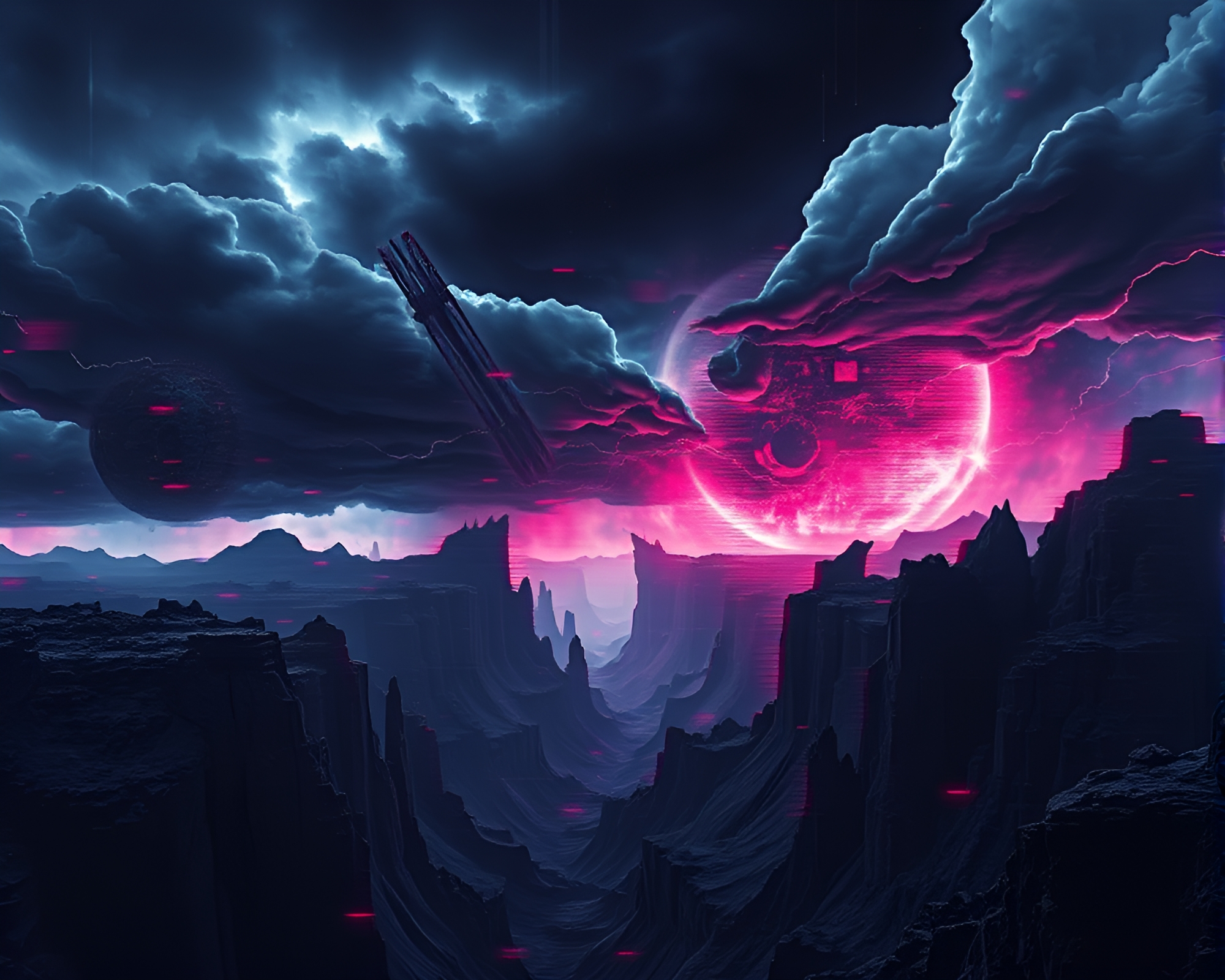 Surreal Obsidian Canyon in Glitch Art Apocalypse – free AI stock image