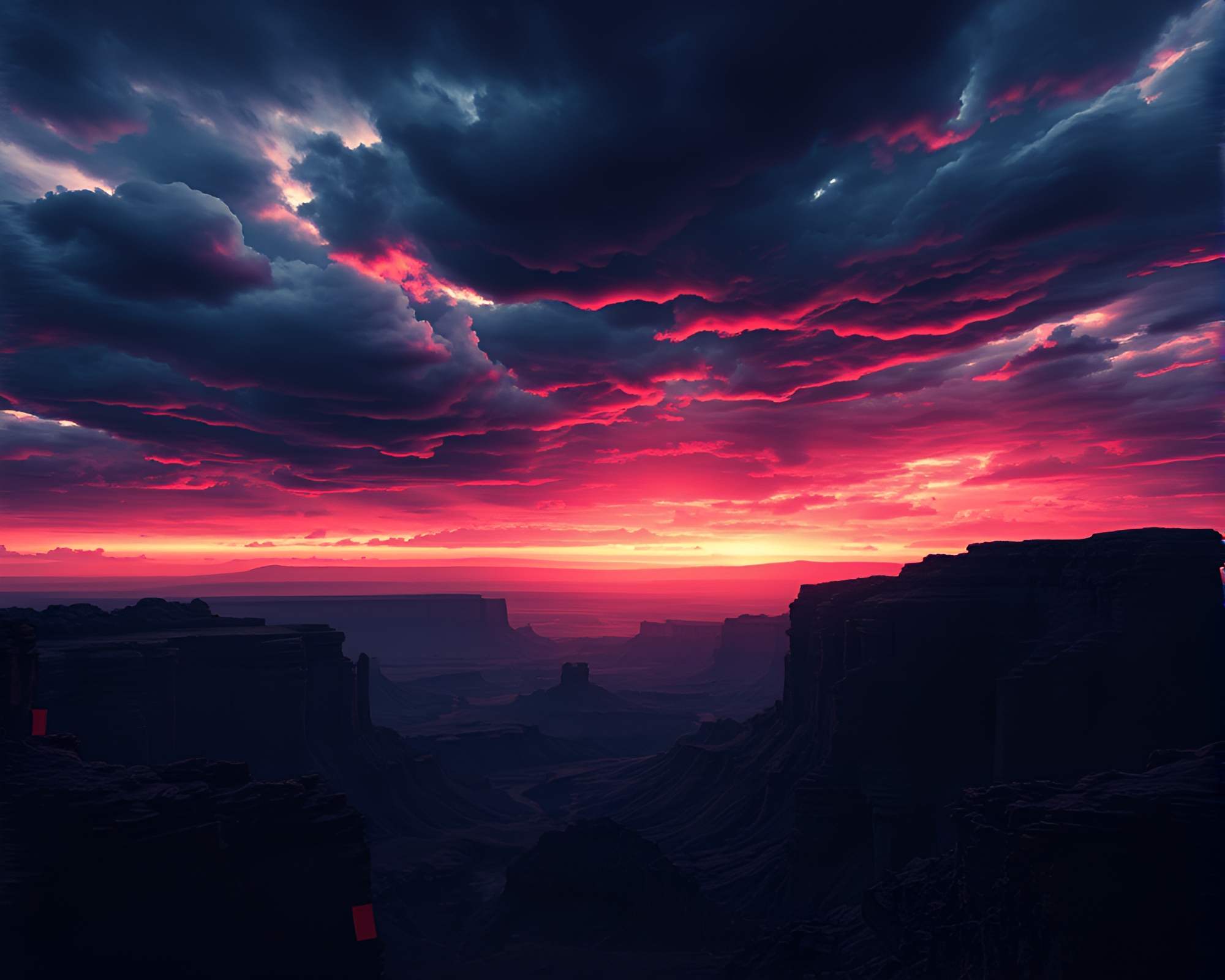 Eerie Glitchy Transformation of Obsidian Canyon Landscape – free AI stock image