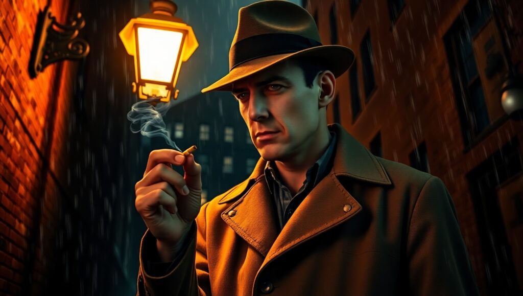 A Shadowy Encounter in the Rain – free AI stock image