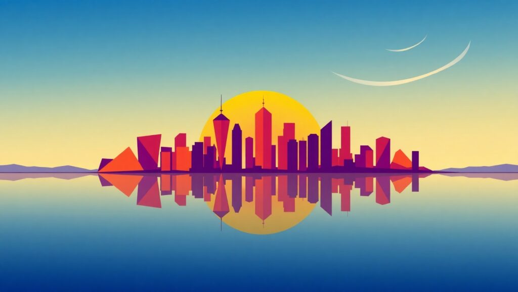Abstract City Skyline at Sunset – free AI stock image