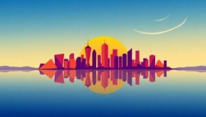 Abstract City Skyline at Sunset – free AI stock image